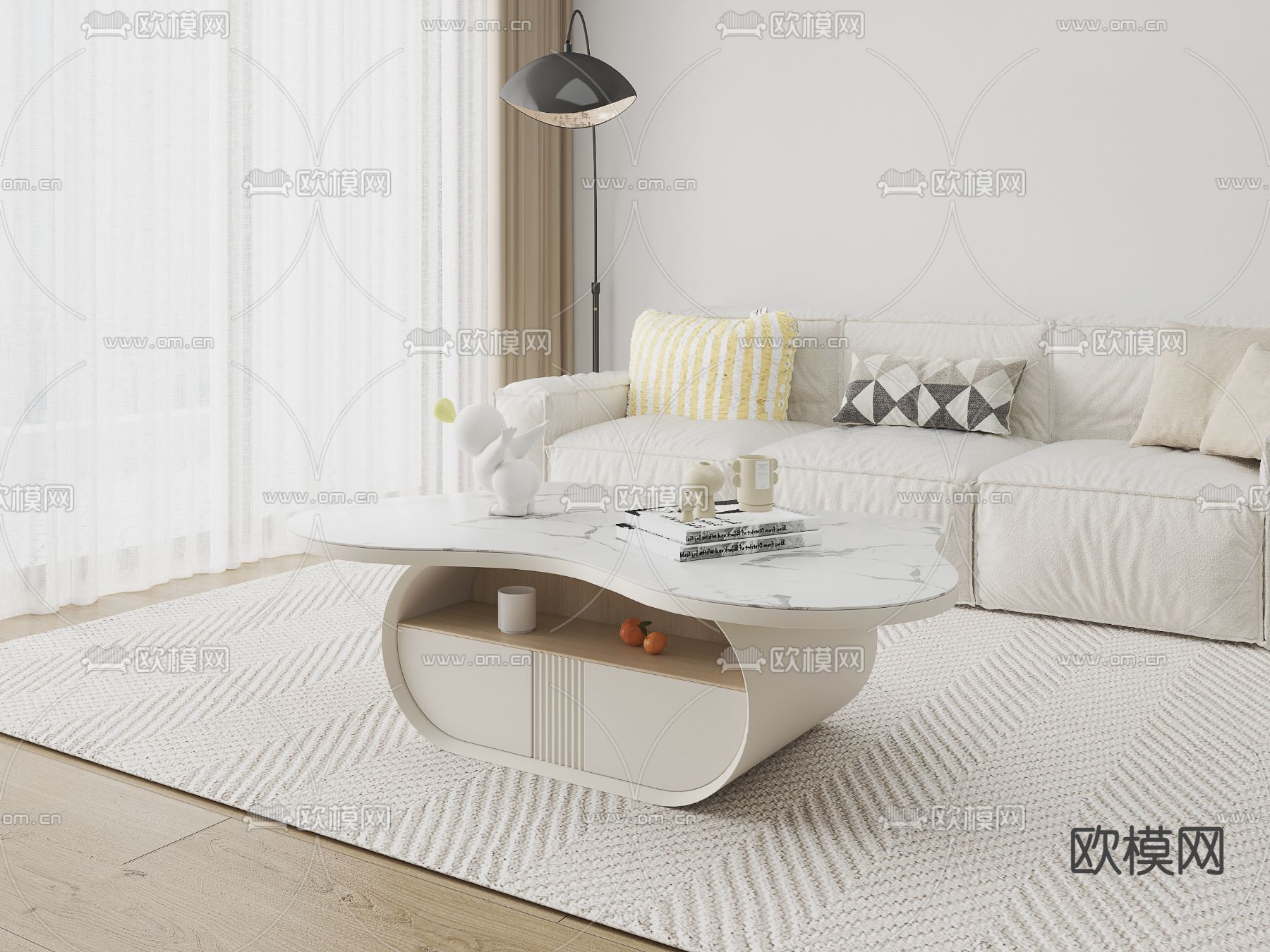 奶油风茶几3d模型下载