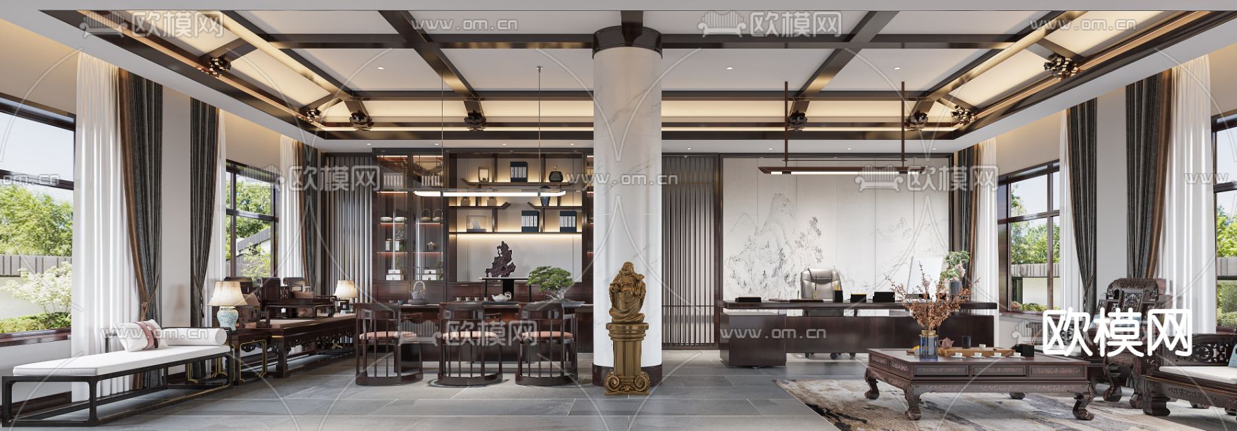 总经理室 董事长室3d模型下载（渲染图1）