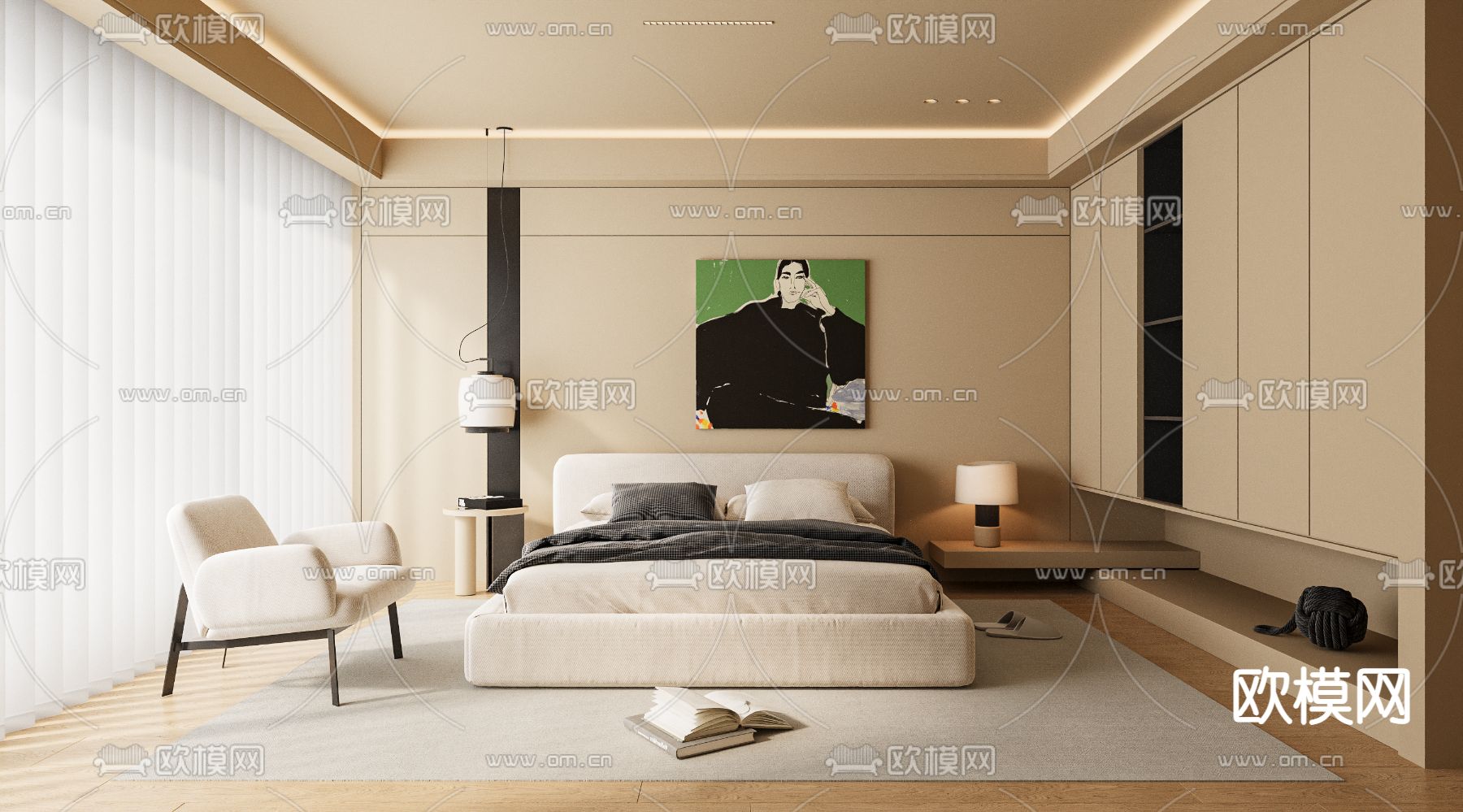 侘寂卧室 主卧 主人房3d模型下载_ID14377725_3dmax免费模型-欧模网