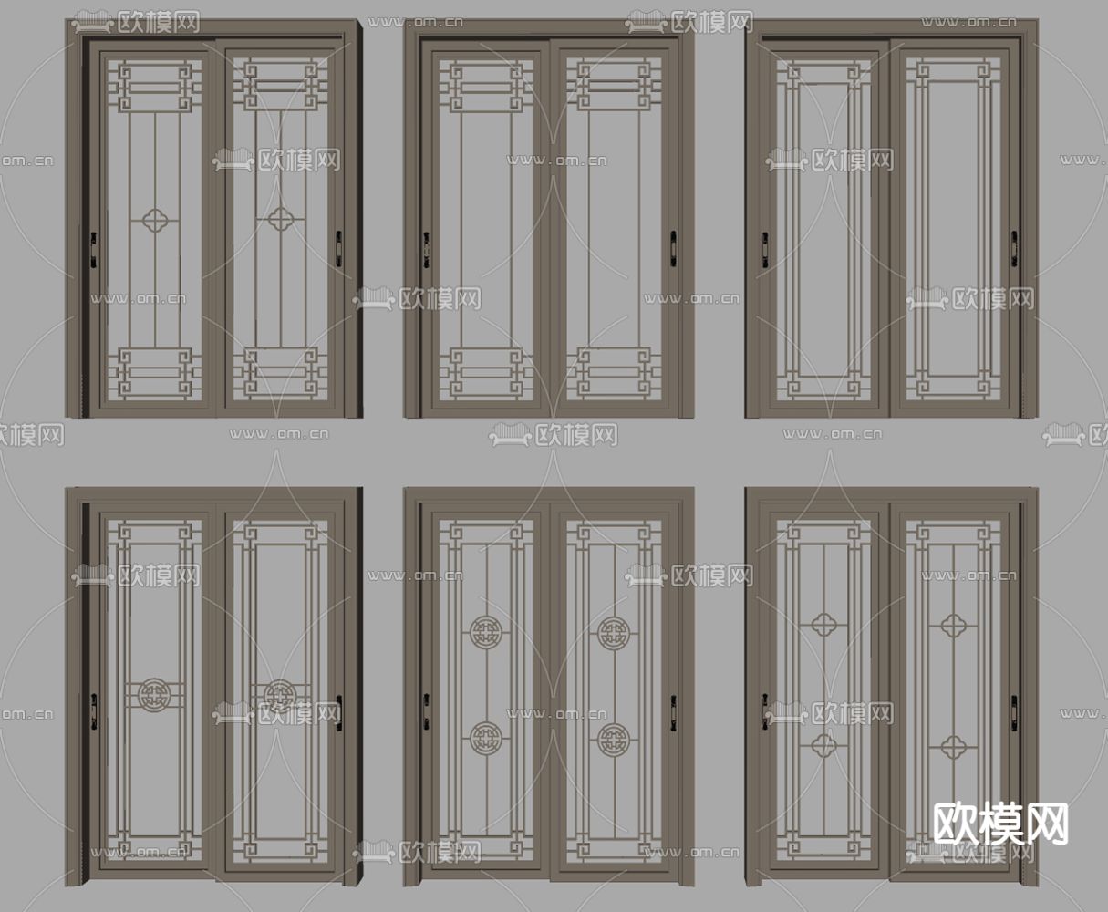 新中式玻璃移门 移门 推拉门su模型下载（渲染图1）