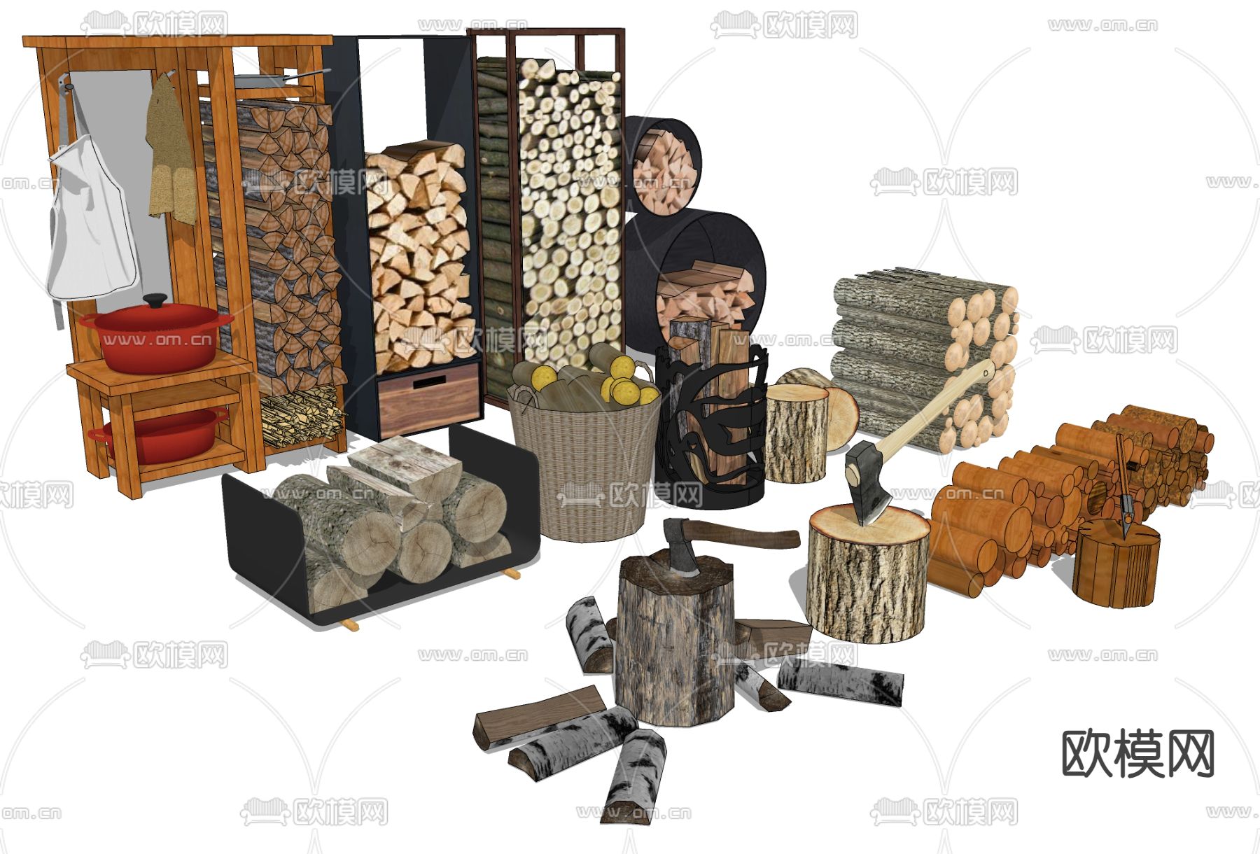 木材柴火 砍柴劈柴su模型下载（渲染图2）