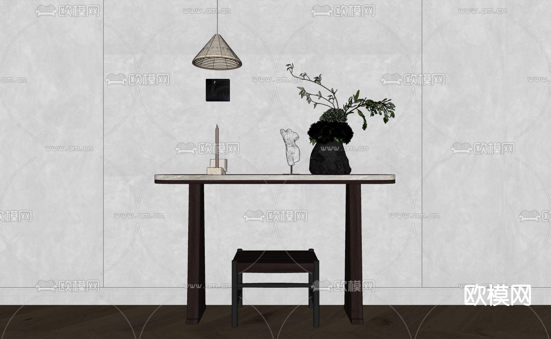 侘寂书桌椅su模型下载（渲染图1）