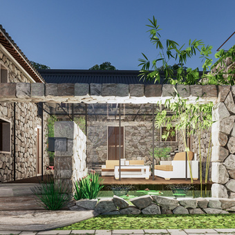 中式庭院 花园su模型