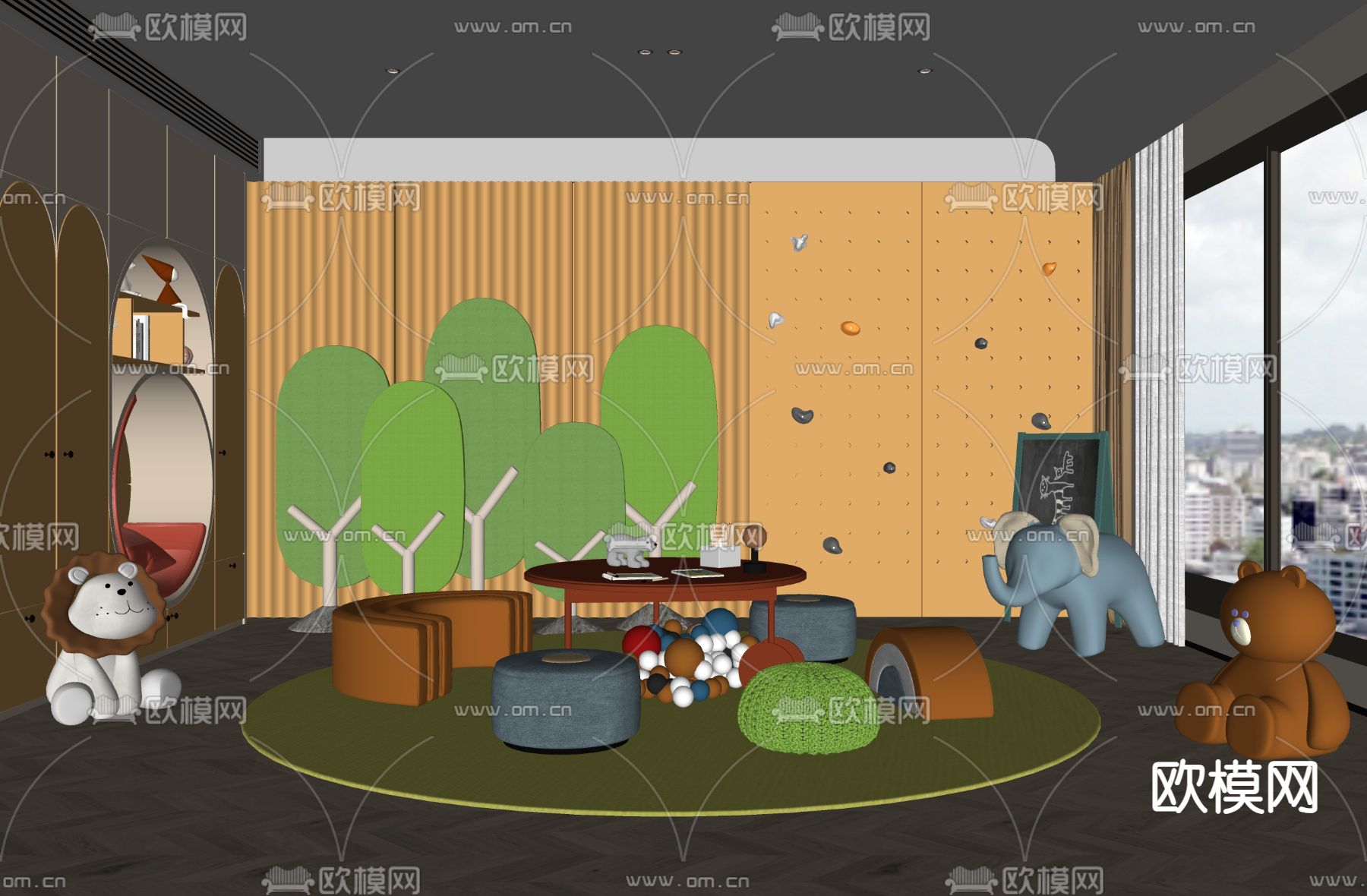 现代儿童娱乐房su模型下载（渲染图1）