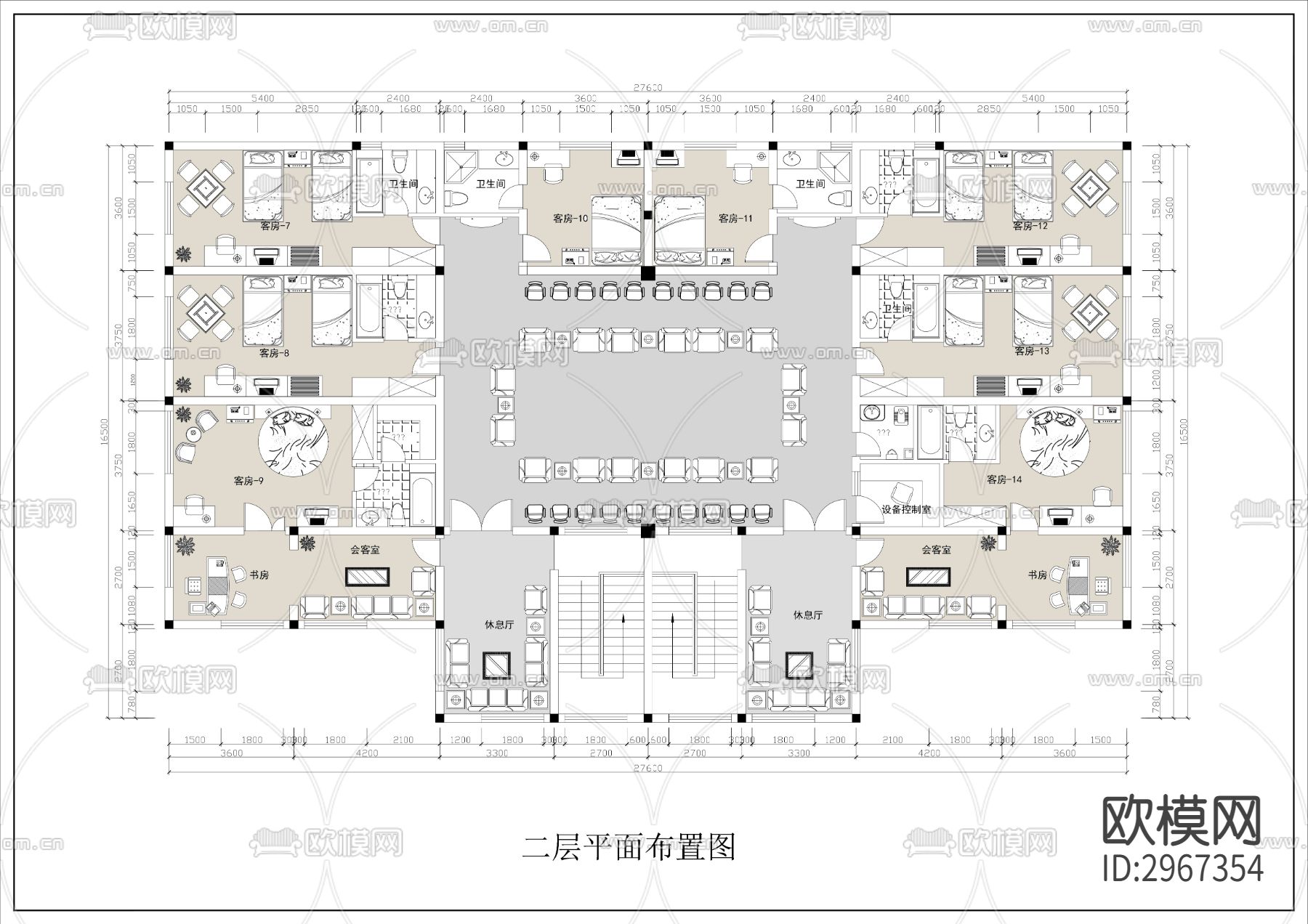 两层自建房农家乐民宿cad平面图下载（渲染图2）
