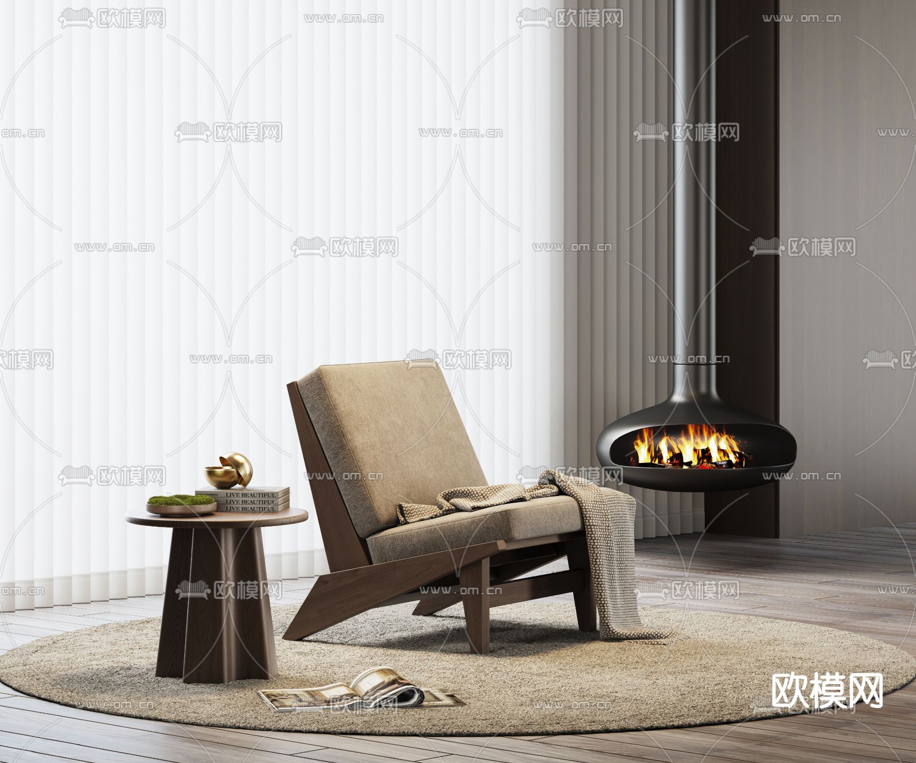 现代休闲椅su模型下载（渲染图2）