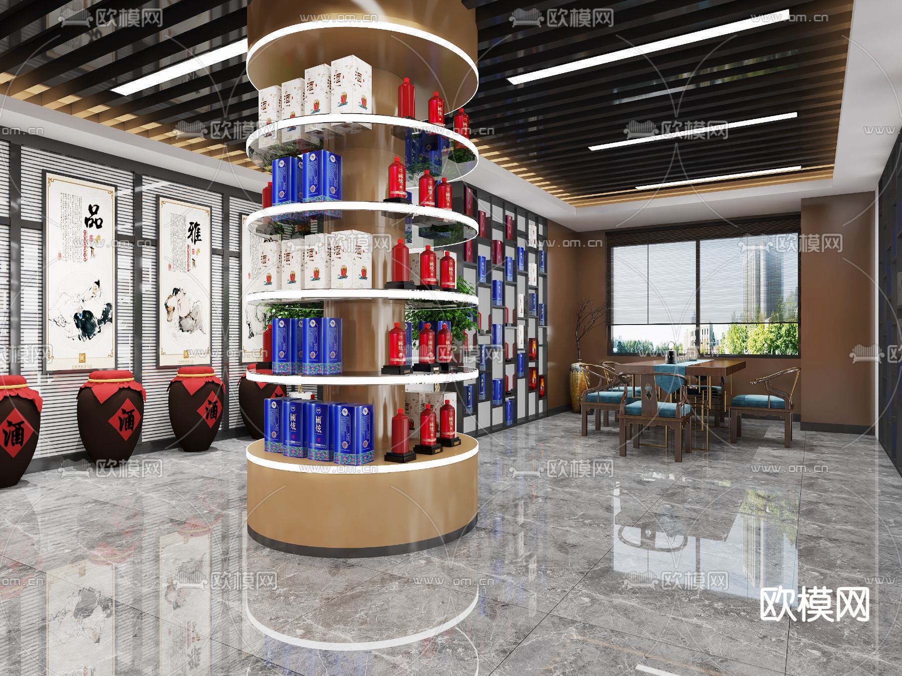 新中式烟酒店3d模型下载（渲染图2）