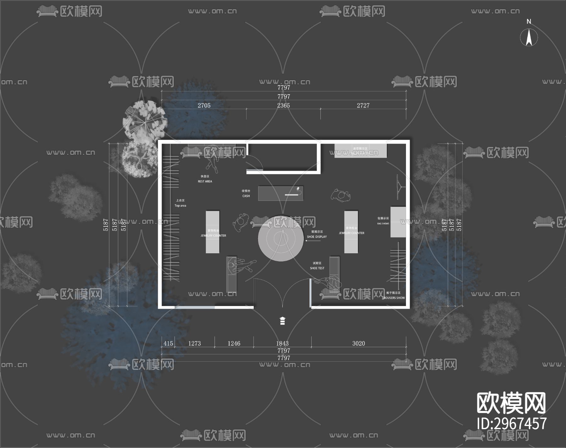 设计师品牌服装空间cad平面图下载（渲染图1）