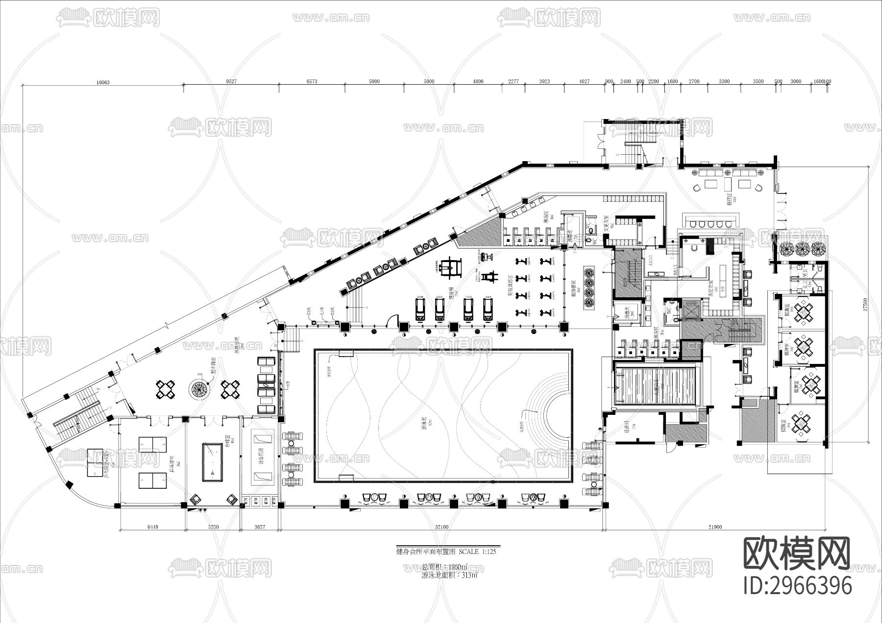 游泳健身会所cad平面图下载（渲染图1）