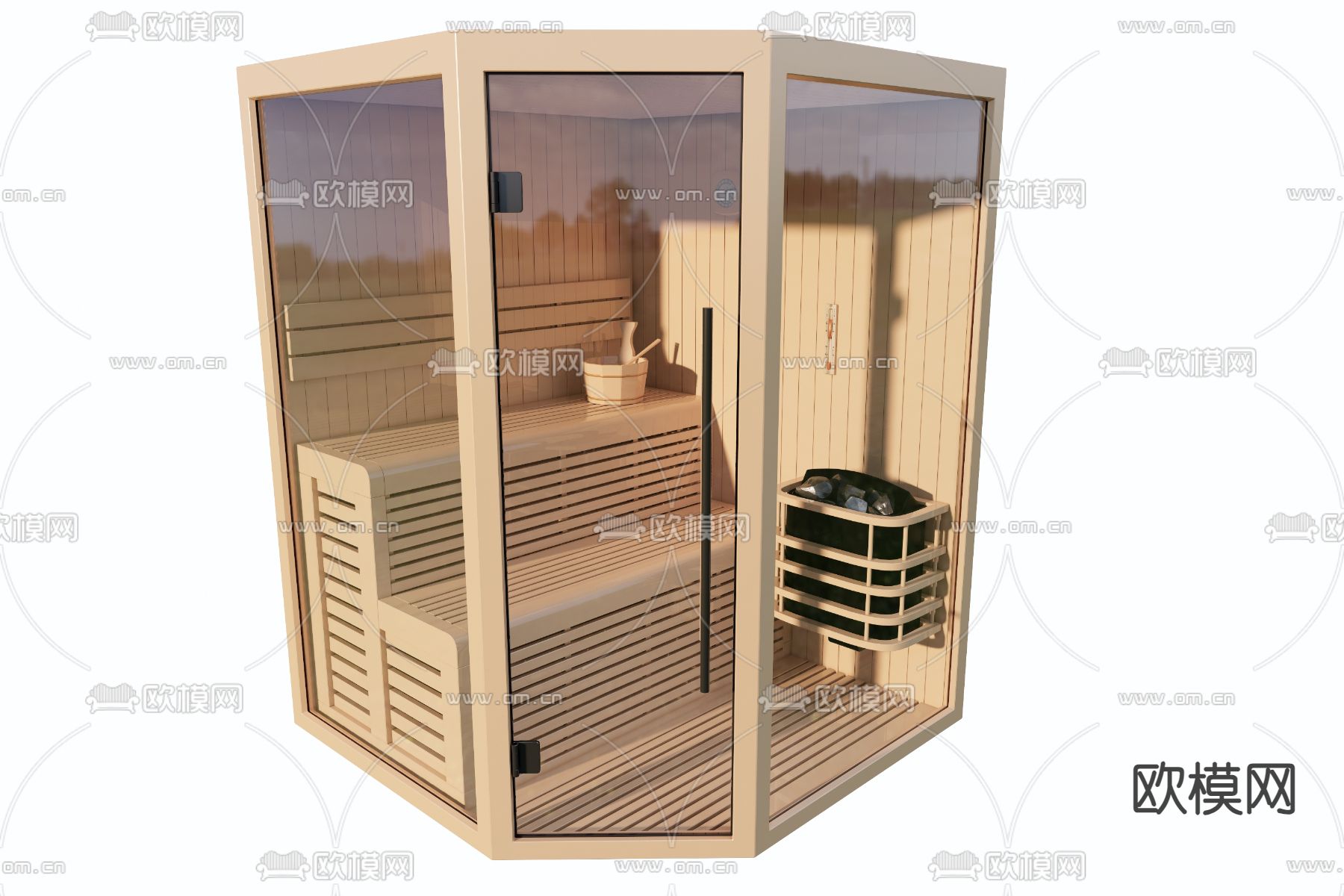 现代汗蒸桑拿房su模型下载（渲染图2）