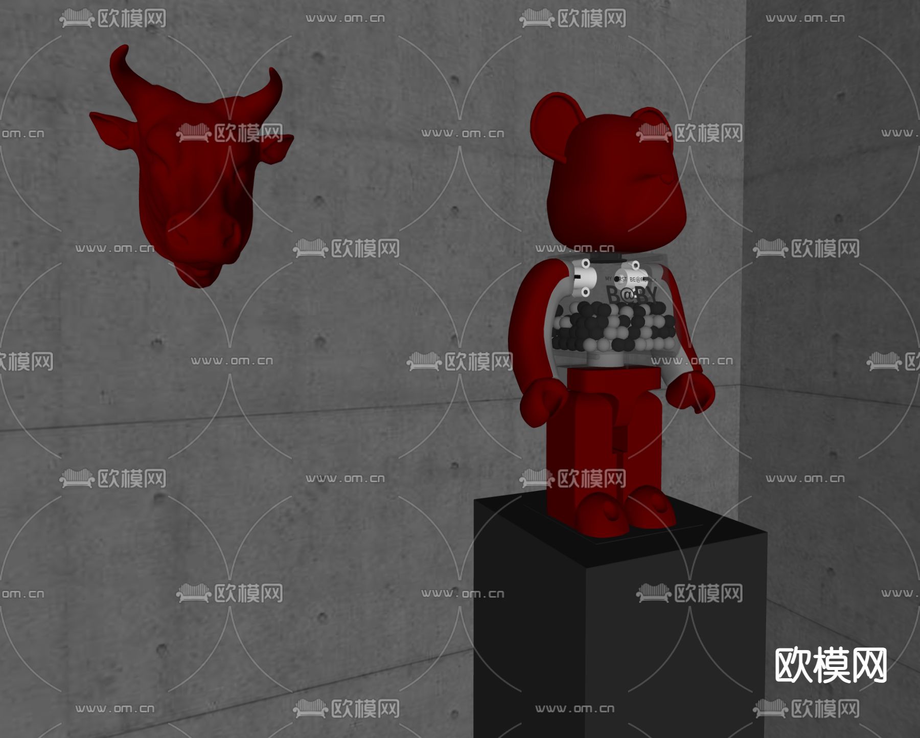 雕塑 暴力熊 牛头雕塑su模型下载（渲染图1）