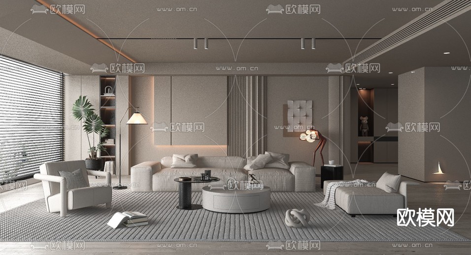 现代客厅3d模型下载