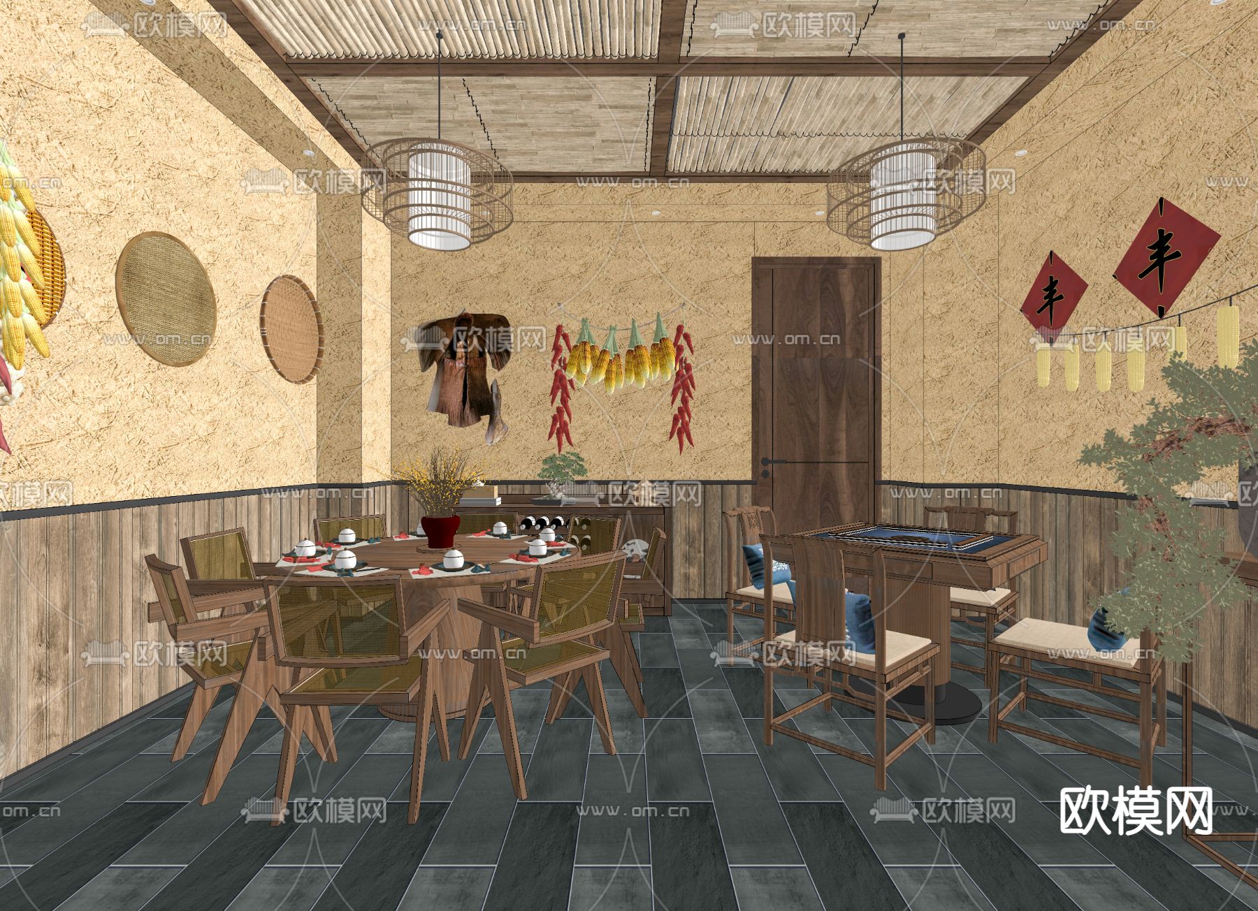 农家乐包厢su模型下载（渲染图1）