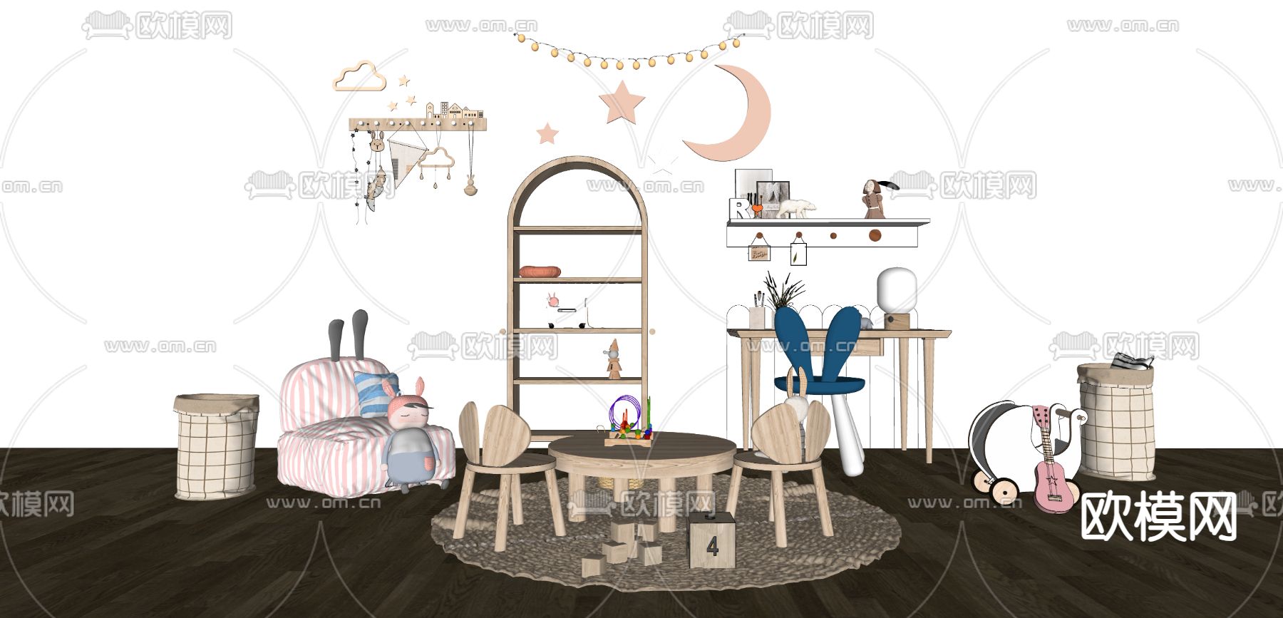 儿童桌椅su模型下载（渲染图1）