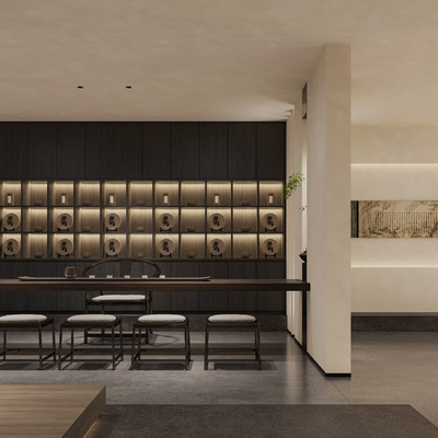  侘寂风茶楼su模型 