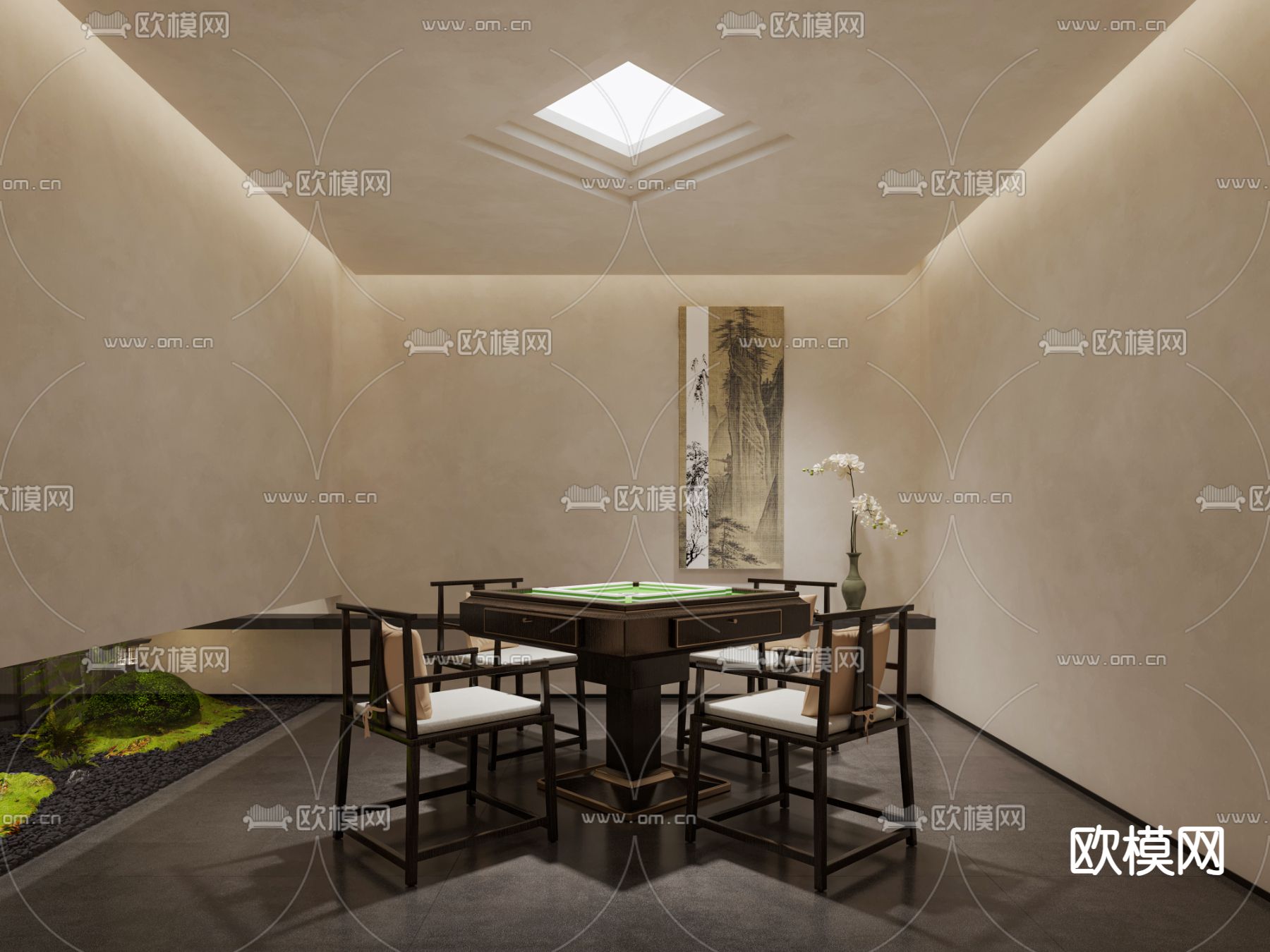 侘寂风麻将室su模型下载（渲染图2）