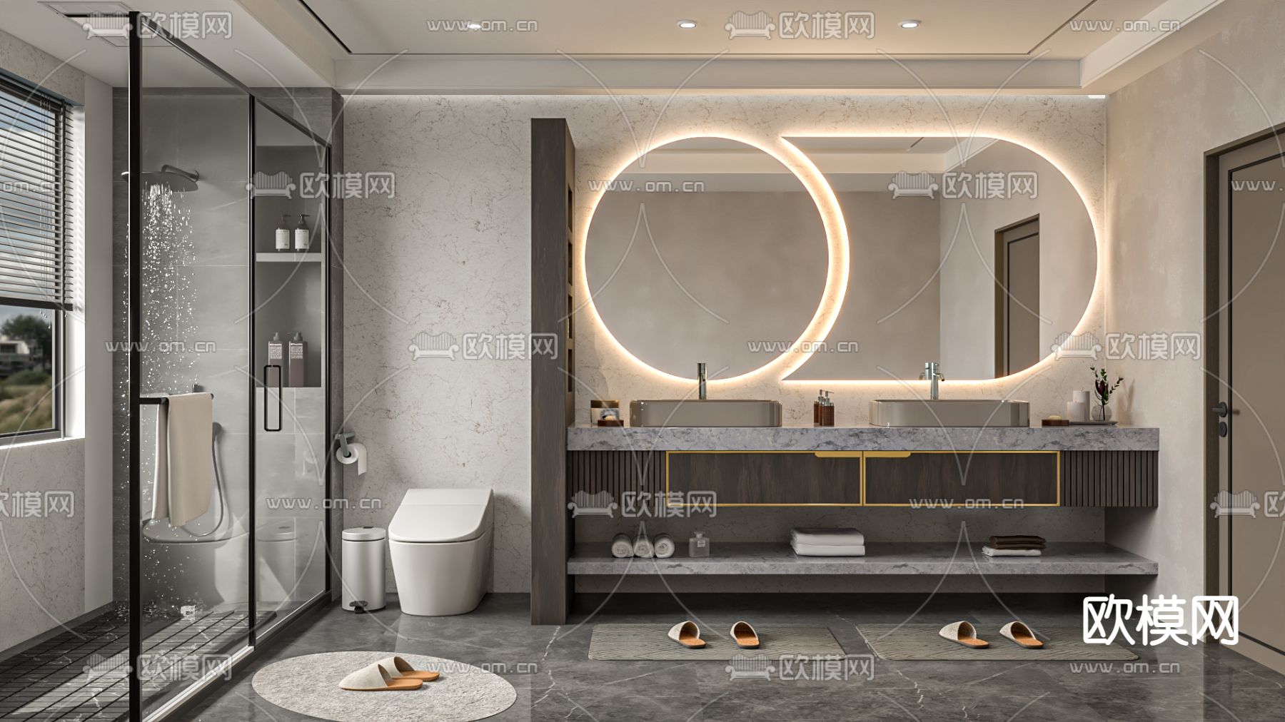 高级灰卫生间 浴室su模型下载（渲染图1）