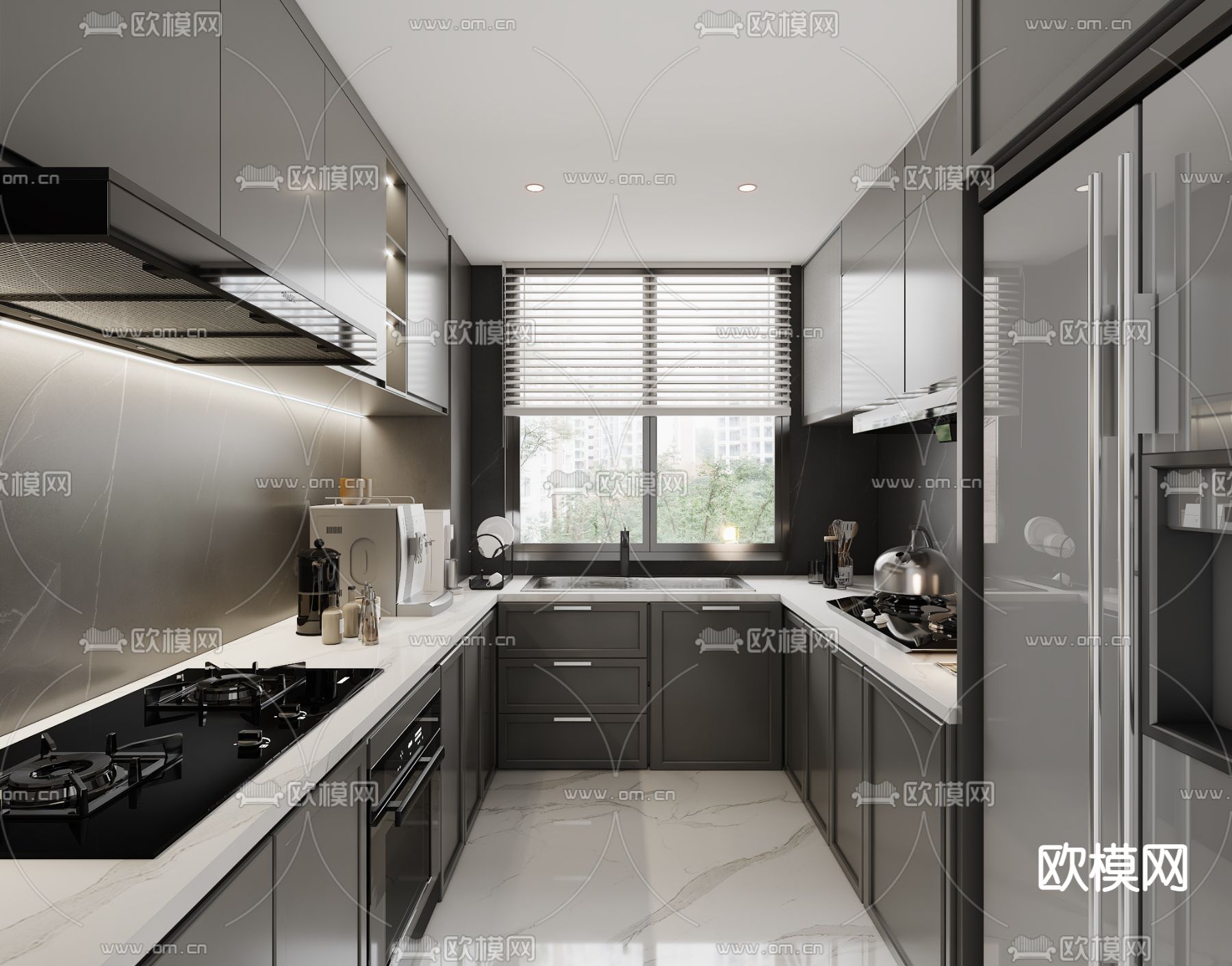 高级灰厨房 橱柜3d模型下载