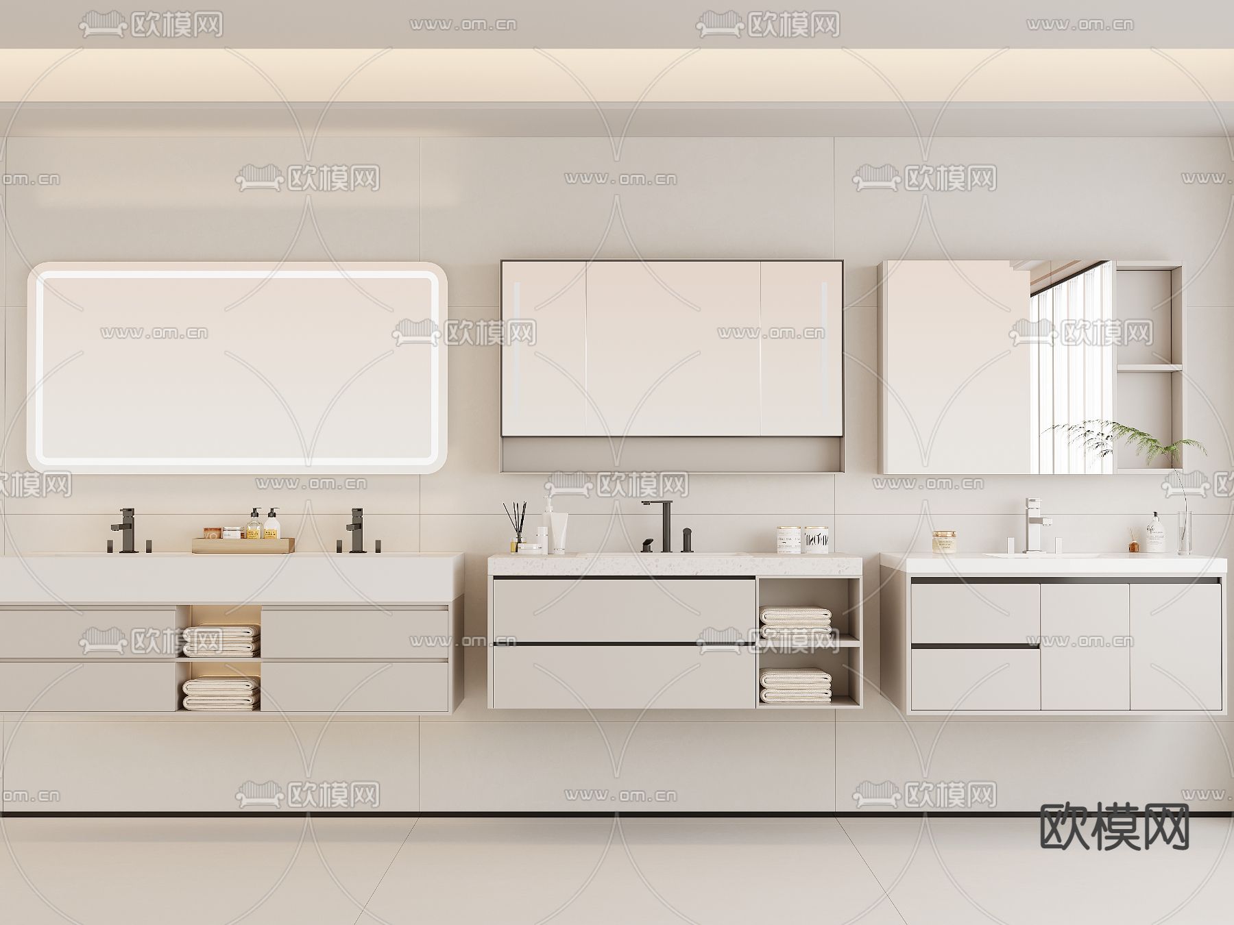 奶油风浴室柜 洗手台 洗手盆3d模型下载