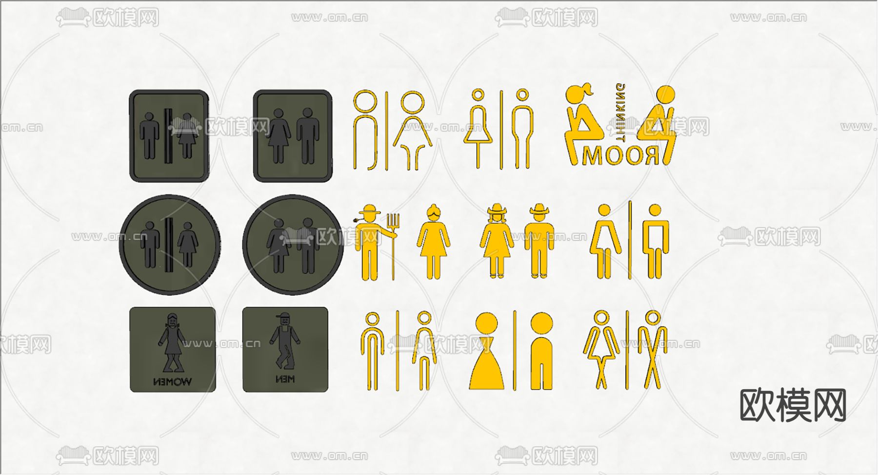 标识标牌 卫生间指示牌su模型下载（渲染图1）