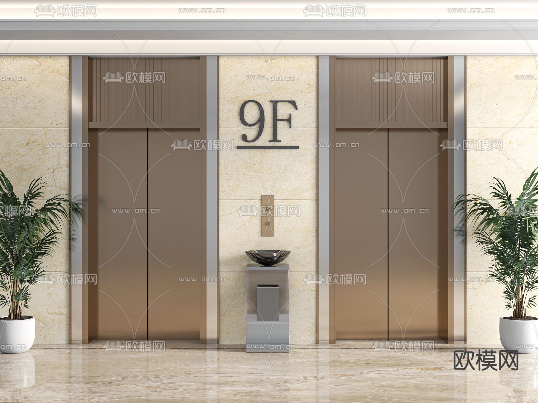 现代电梯间su模型下载（渲染图2）