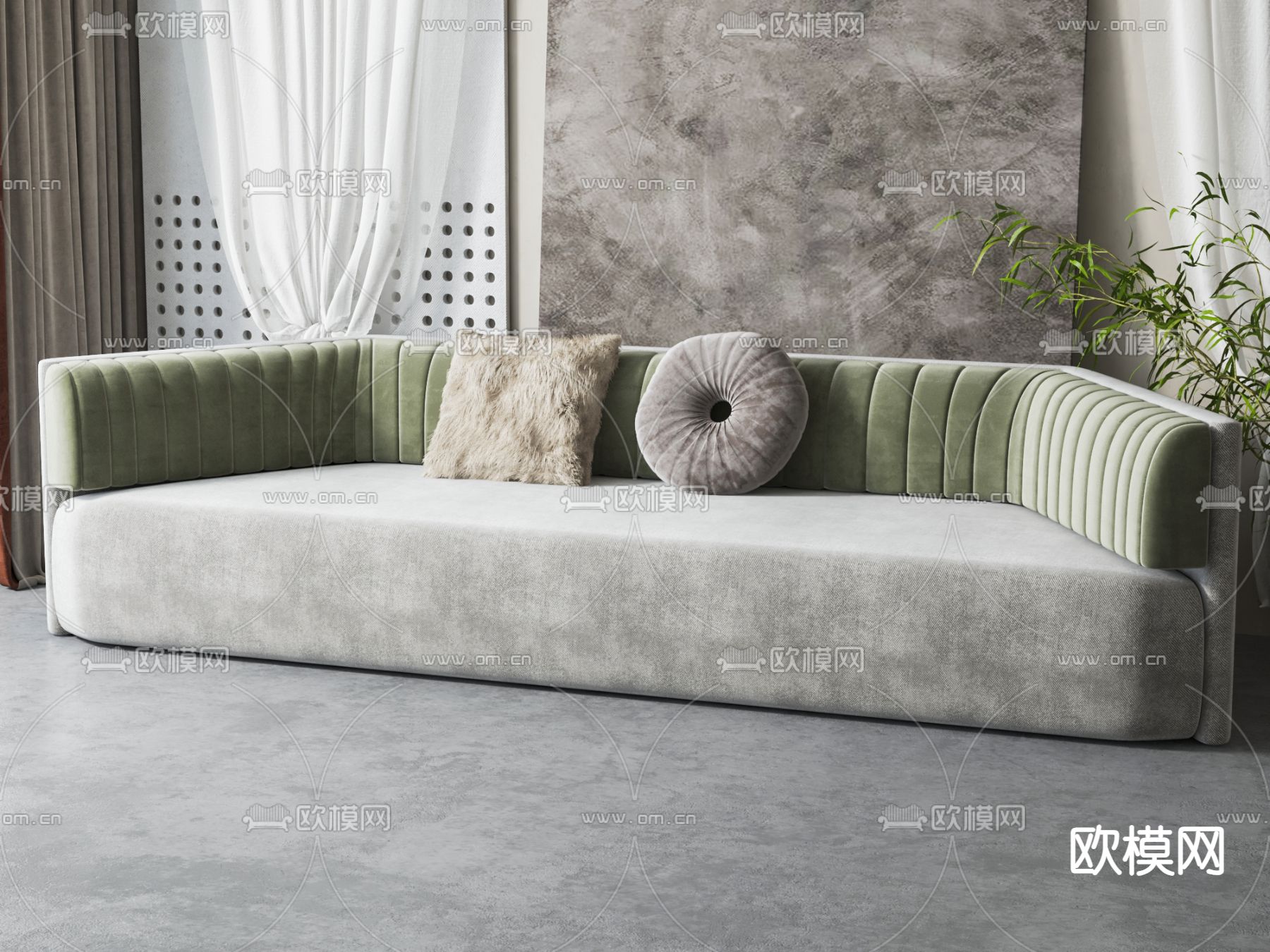 简欧多人沙发su模型下载（渲染图2）