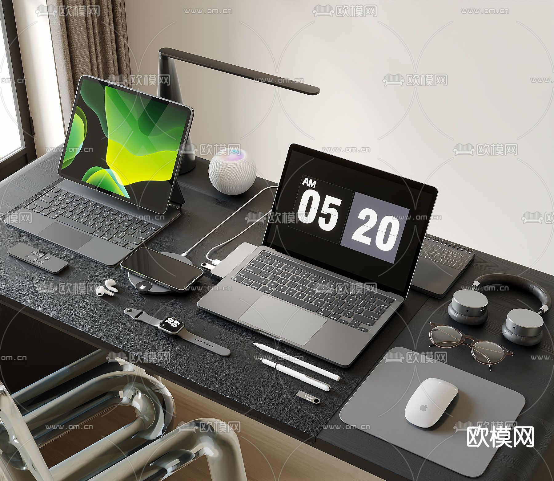 现代电脑 办公用品su模型下载（渲染图2）