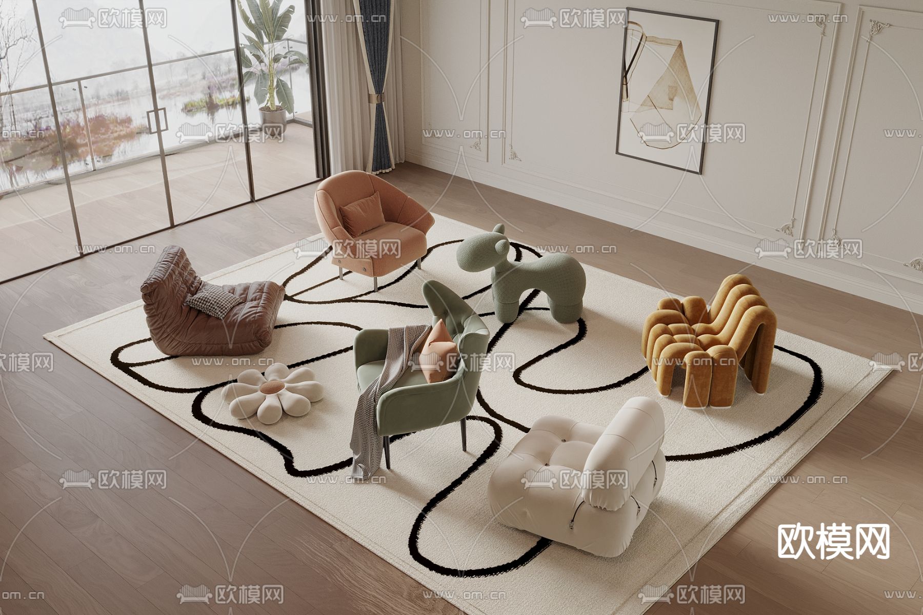 单人沙发 懒人沙发 休闲椅3d模型下载