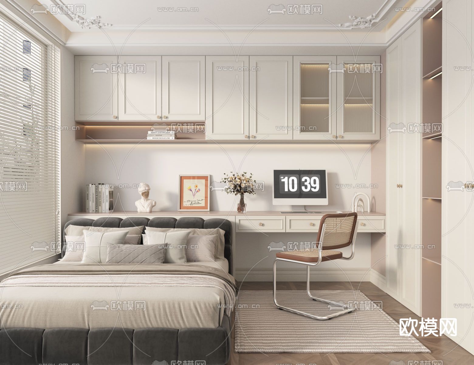 法式次卧 榻榻米卧室su模型下载（渲染图1）