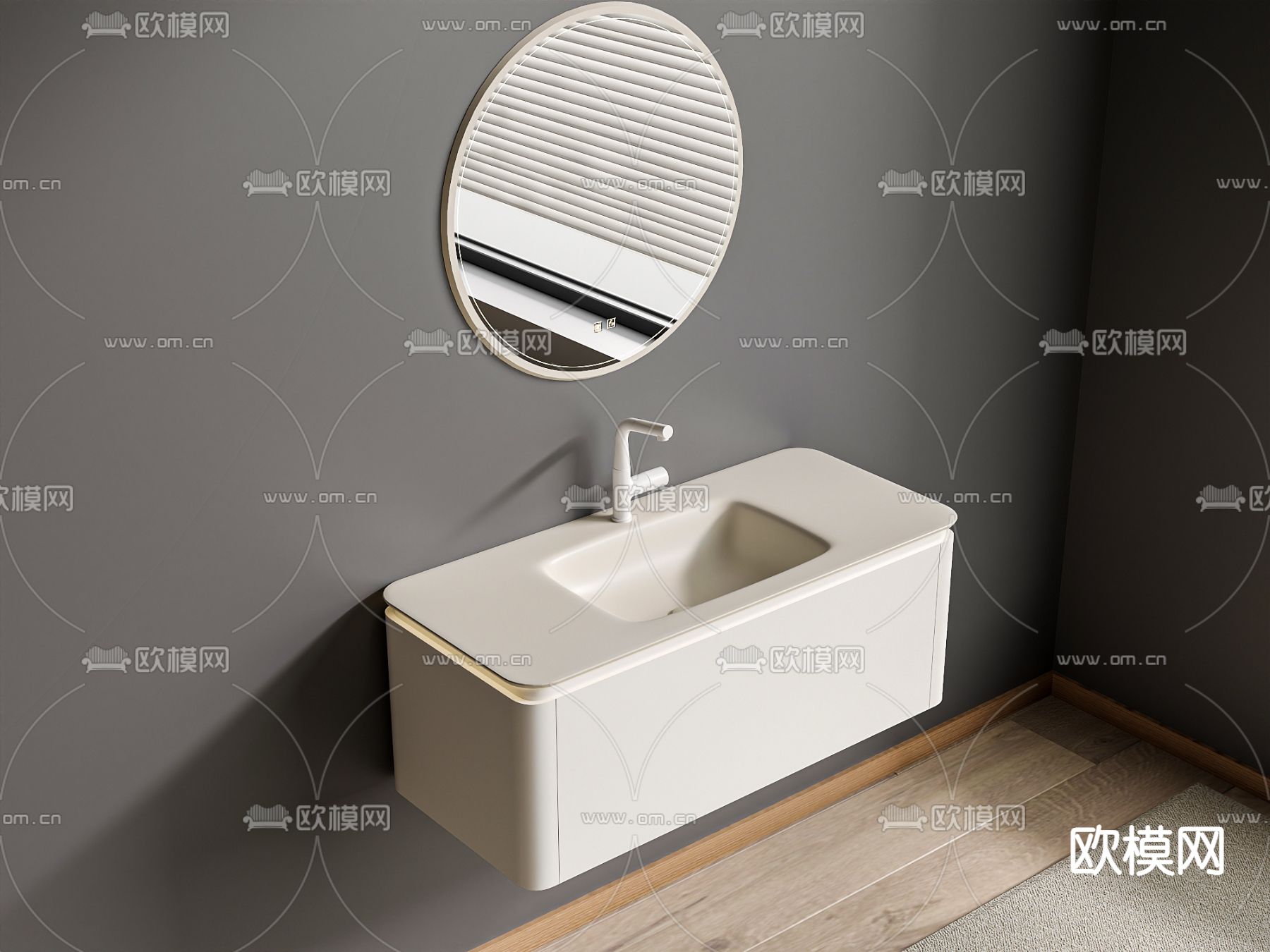 奶油浴室柜su模型下载（渲染图2）