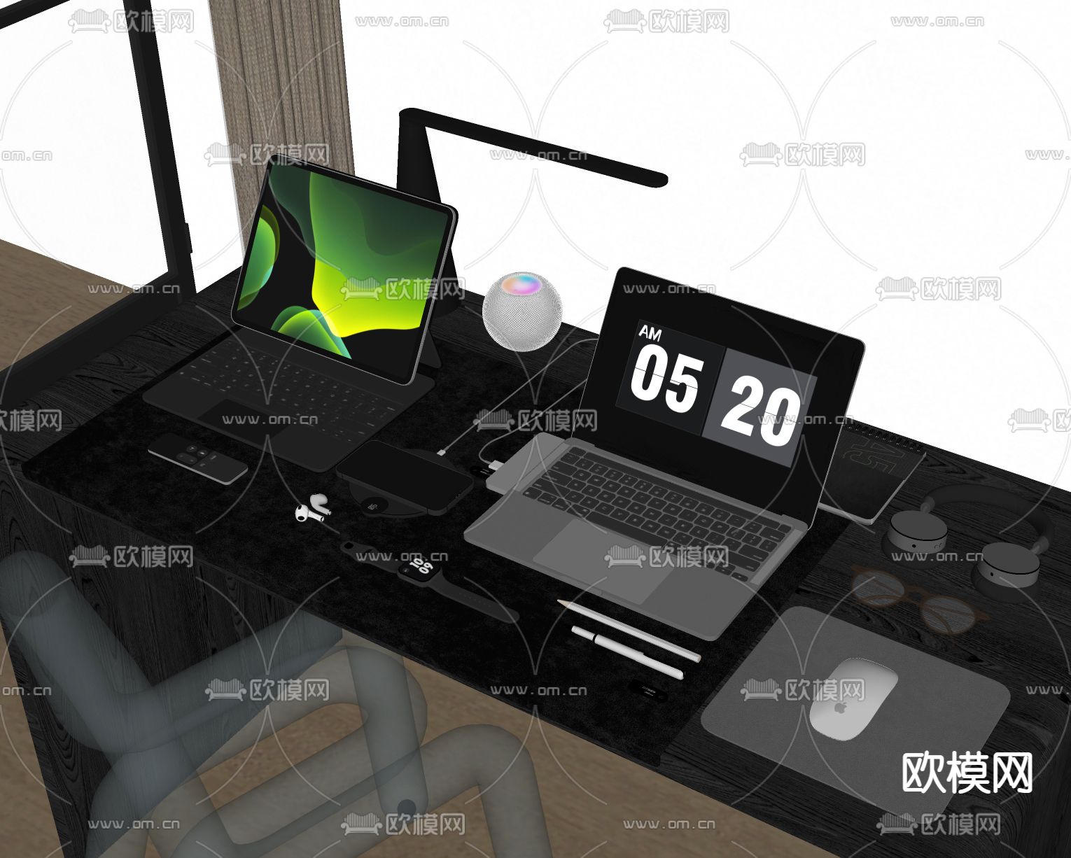 现代电脑 办公用品su模型下载（渲染图1）