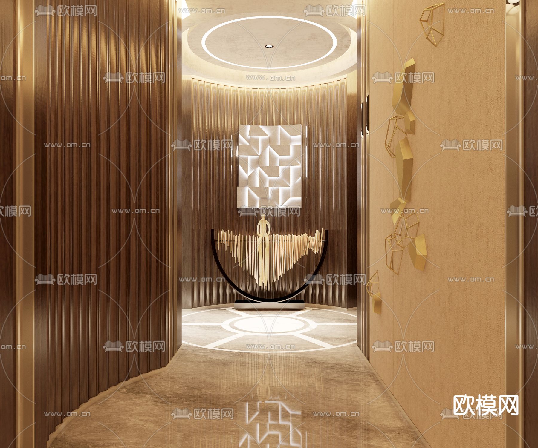 轻奢酒店大堂3d模型下载（渲染图2）