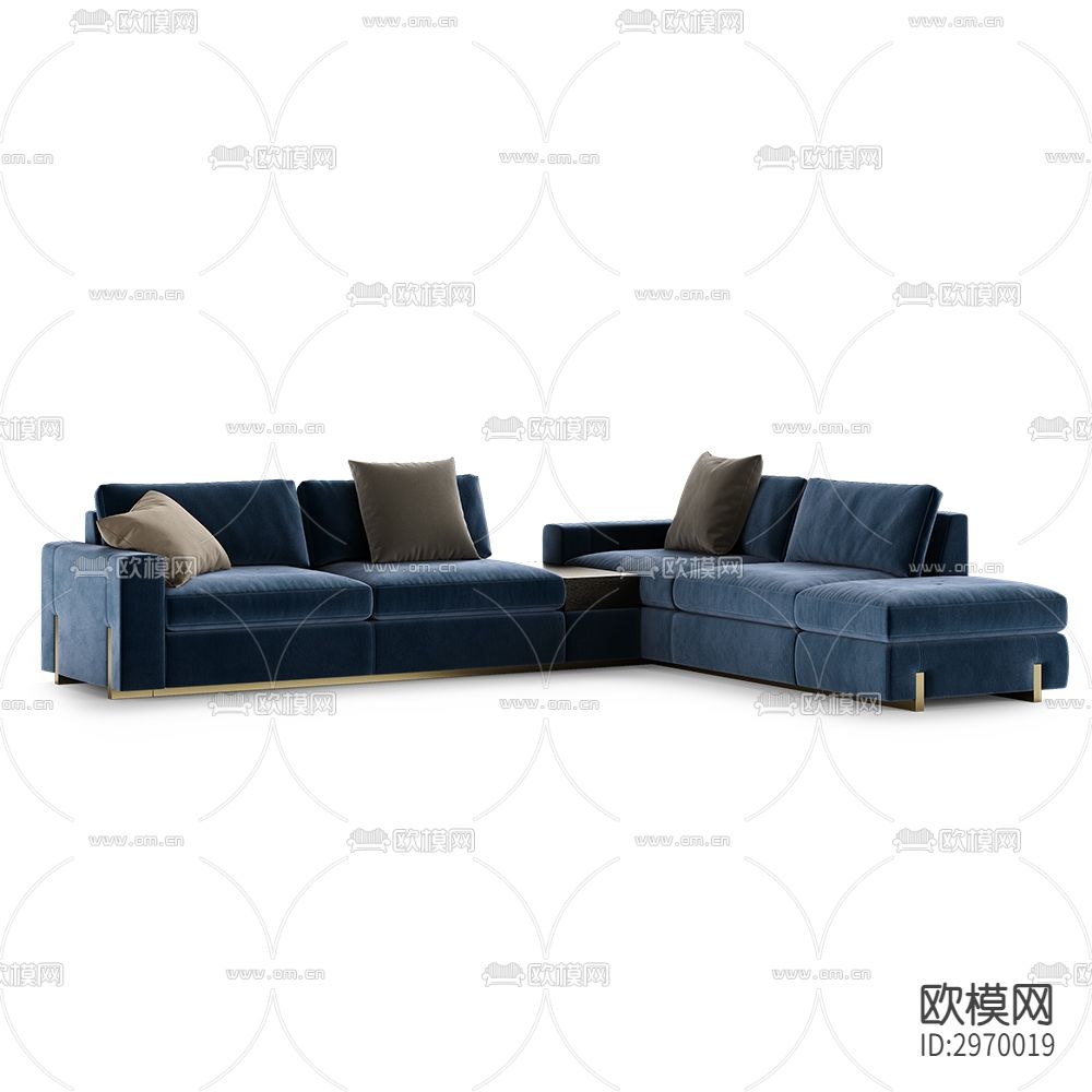 转角沙发 多人沙发 蓝色沙发下载（渲染图1）