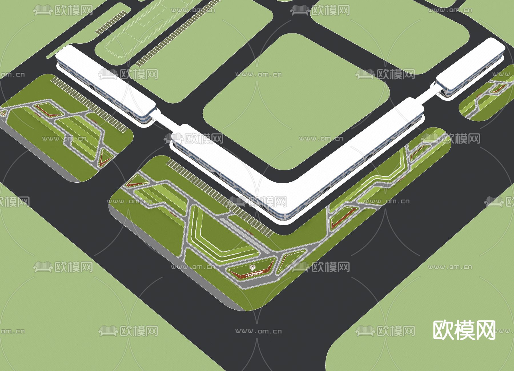 现代口袋公园 折线公园su模型