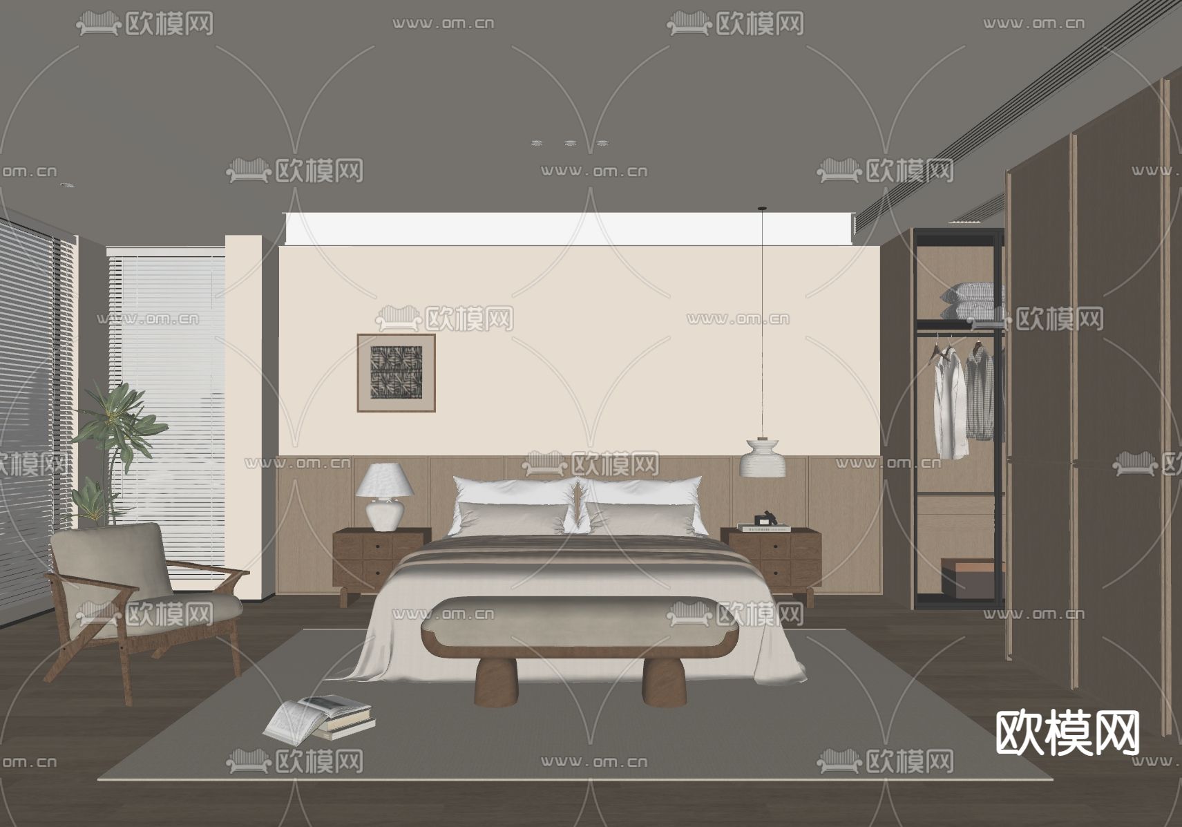 中古风卧室 主卧su模型下载（渲染图1）