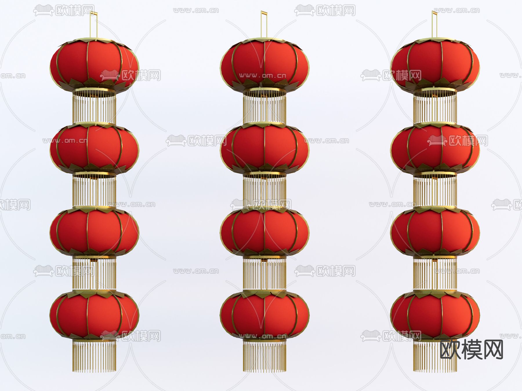 中式垂吊灯笼su模型下载（渲染图2）
