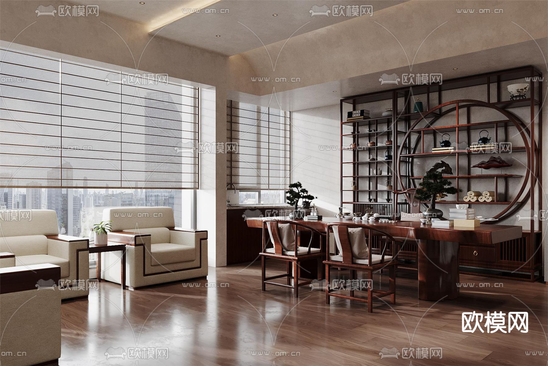 中式茶室 接待室 会客室3d模型下载（渲染图2）