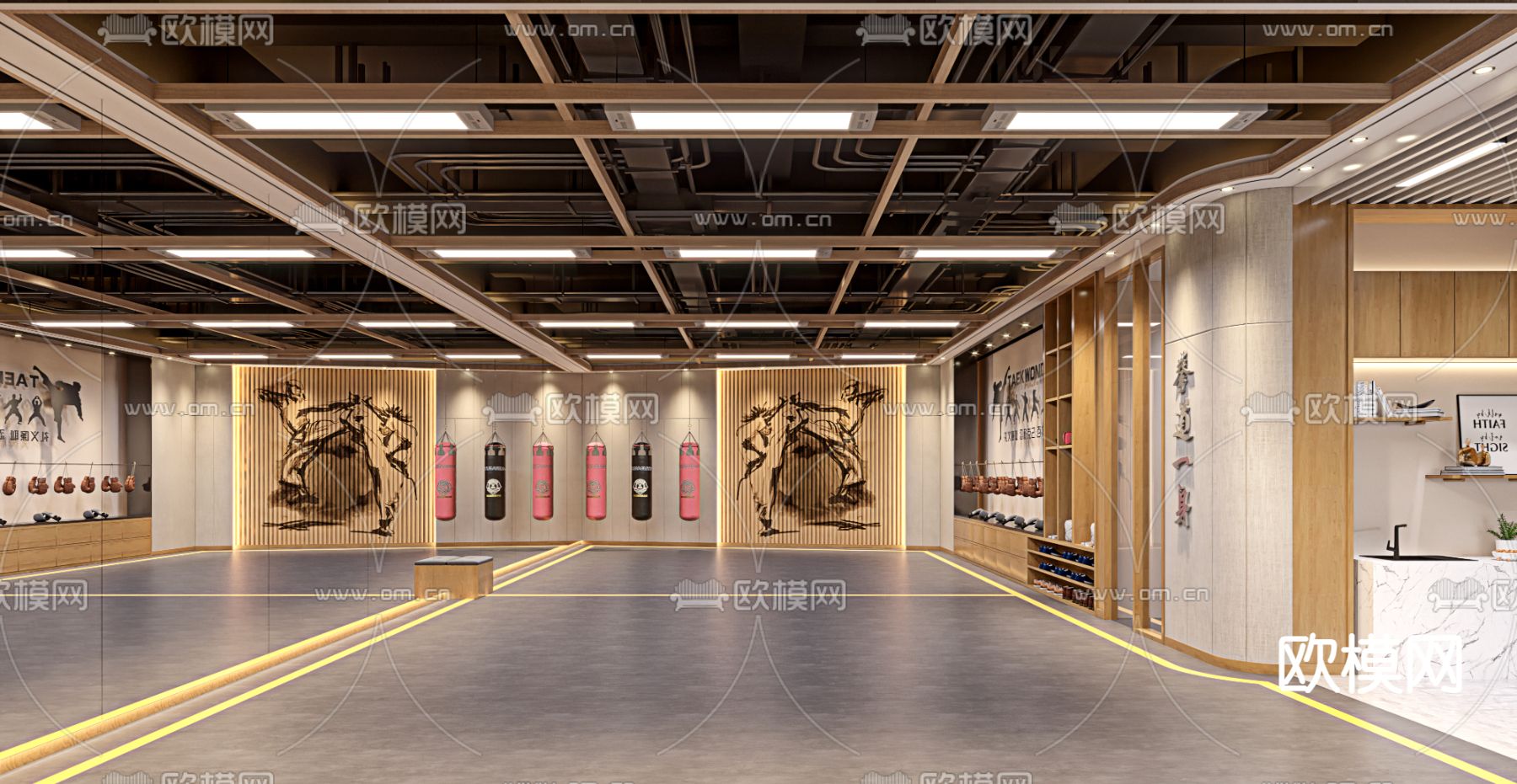 跆拳道馆 拳击 搏击健身房3d模型下载（渲染图1）