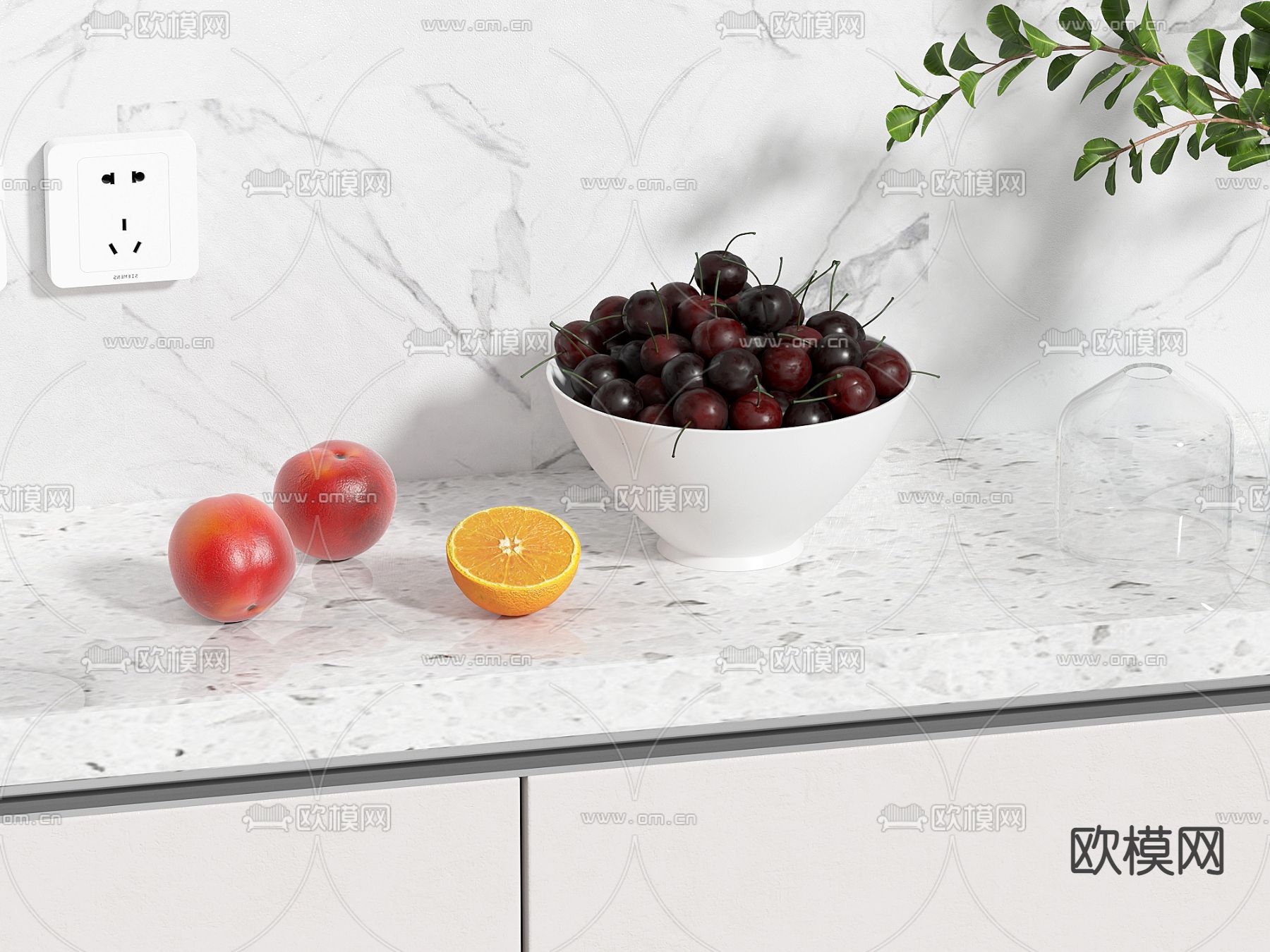 水果 樱桃 脐橙  果盘3d模型下载