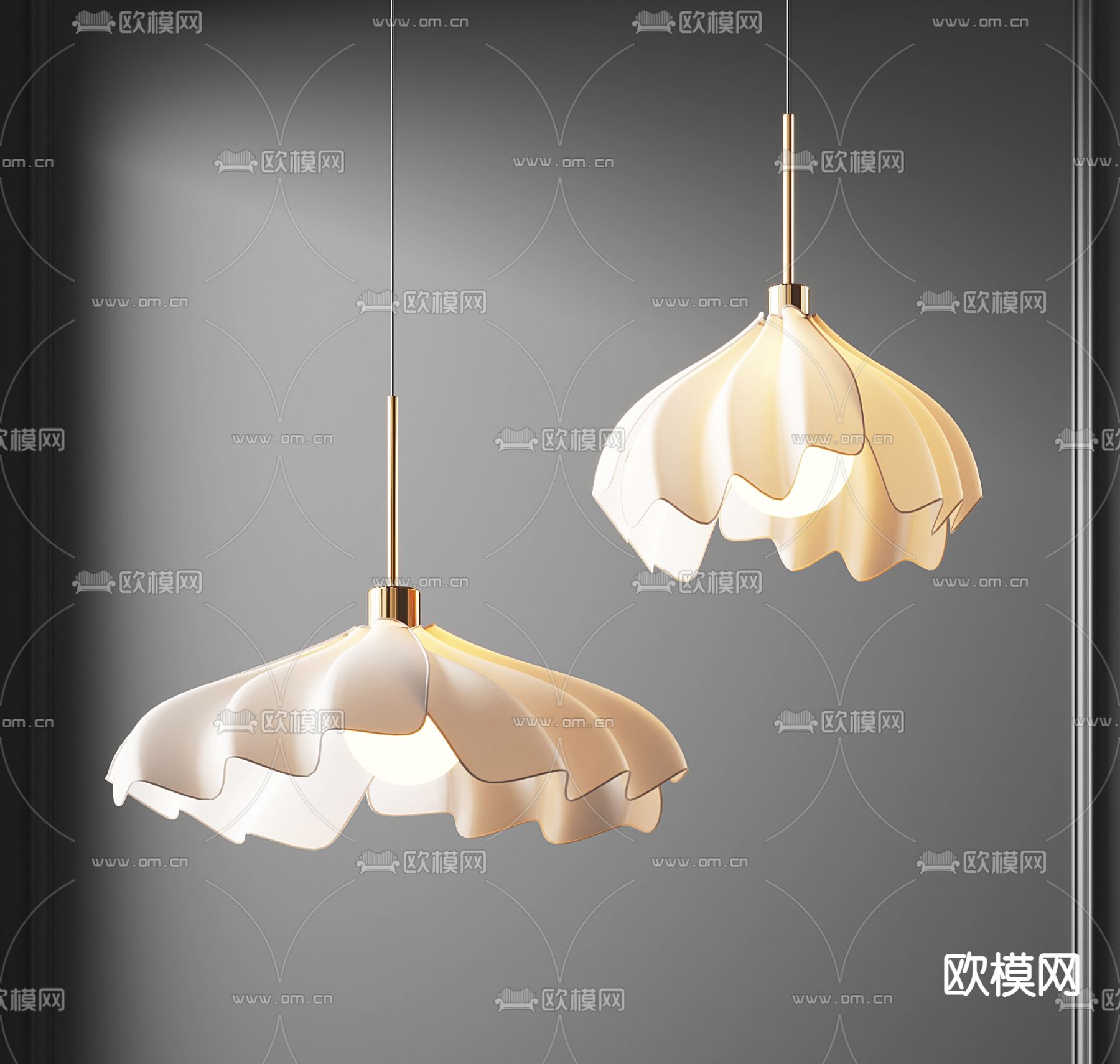 奶油风吊灯su模型下载（渲染图2）