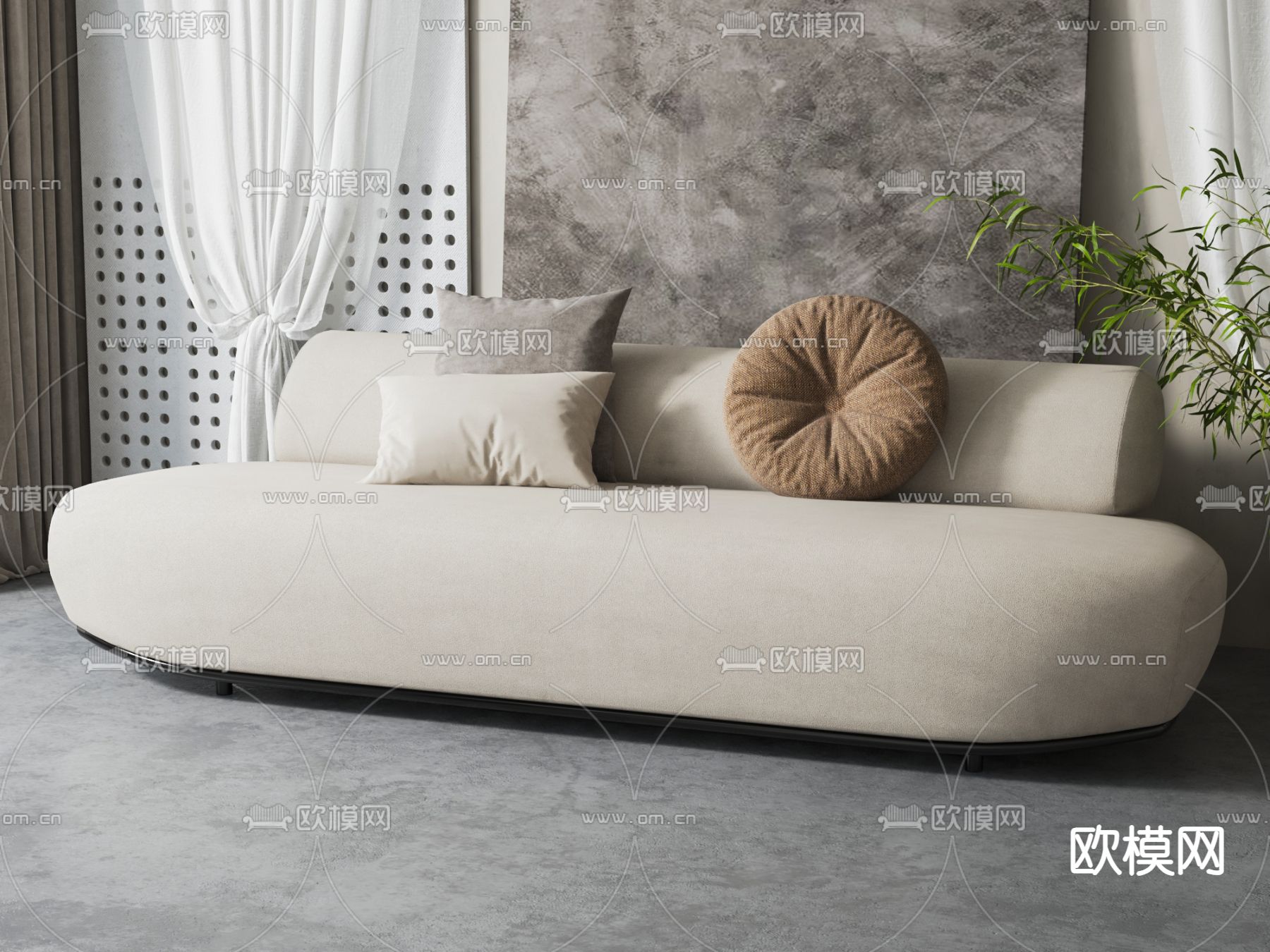 奶油风双人沙发su模型下载（渲染图2）