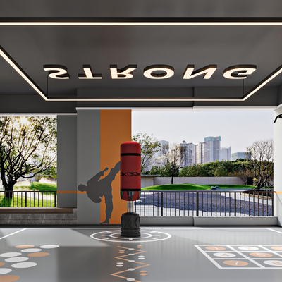  现代架空层健身区su模型 