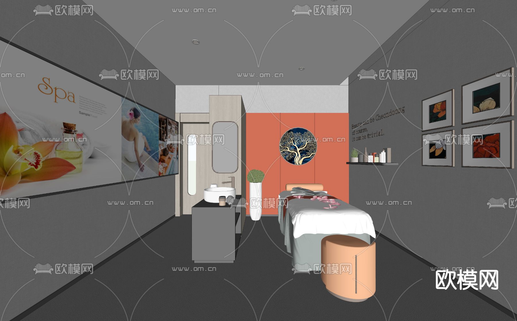 spa护理房 美容院su模型下载（渲染图1）