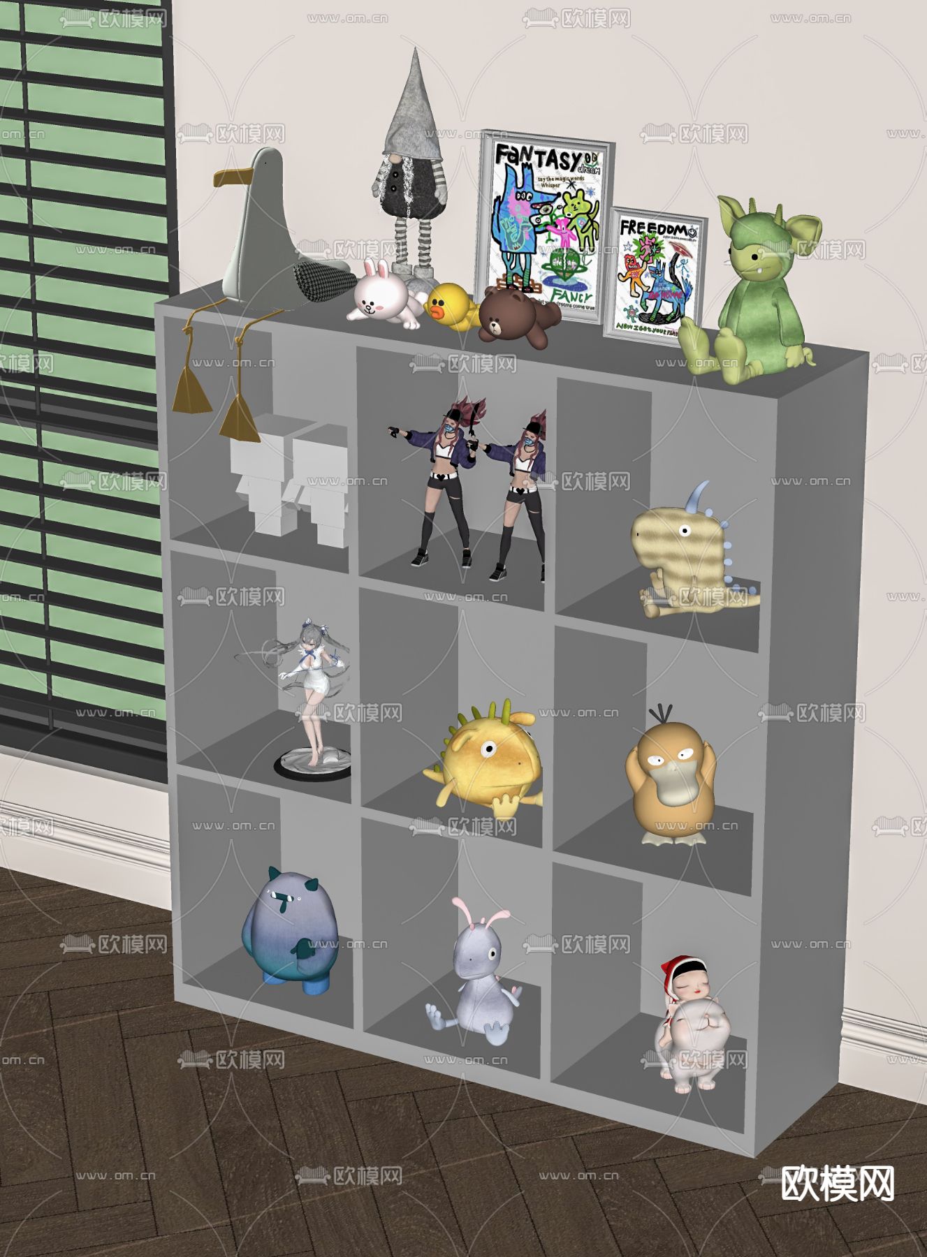 布偶玩具柜su模型下载（渲染图1）