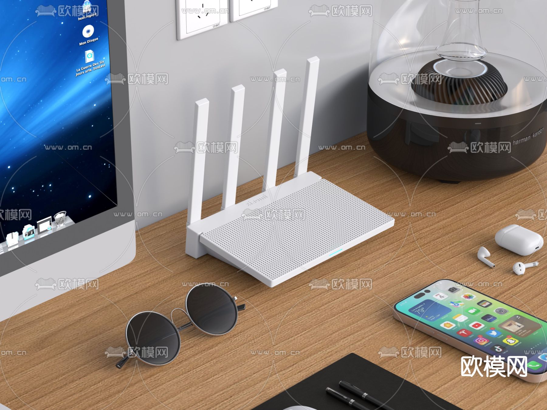 办公用品 路由器 电脑 手机3d模型下载（渲染图2）