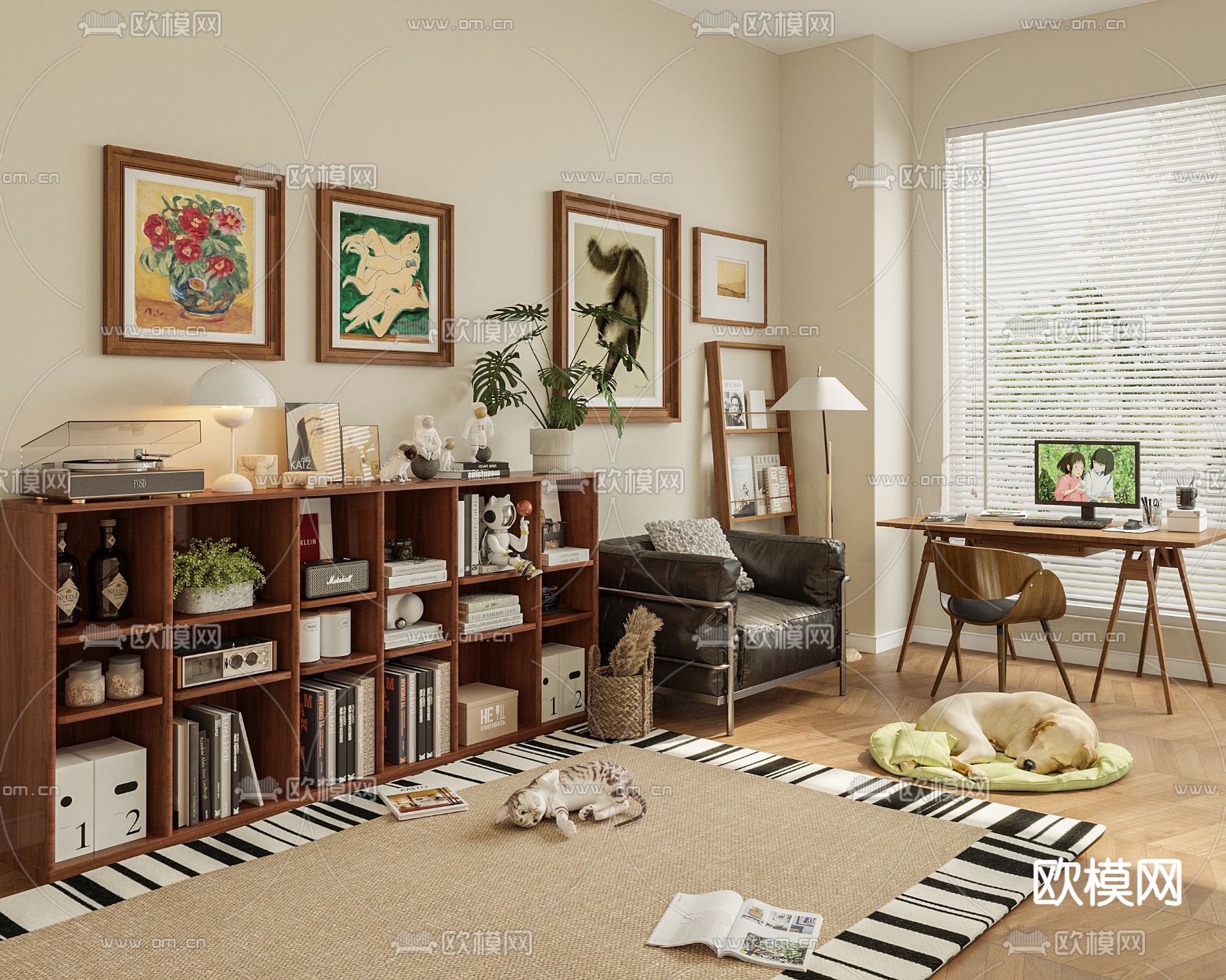 中古风书柜 陈列柜 矮书架3d模型下载