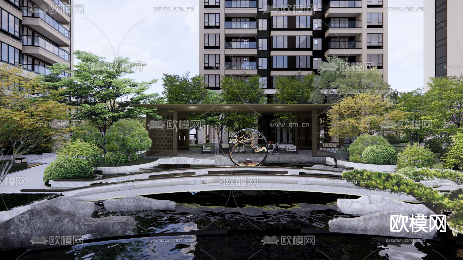 现代大区景观su模型下载（渲染图2）