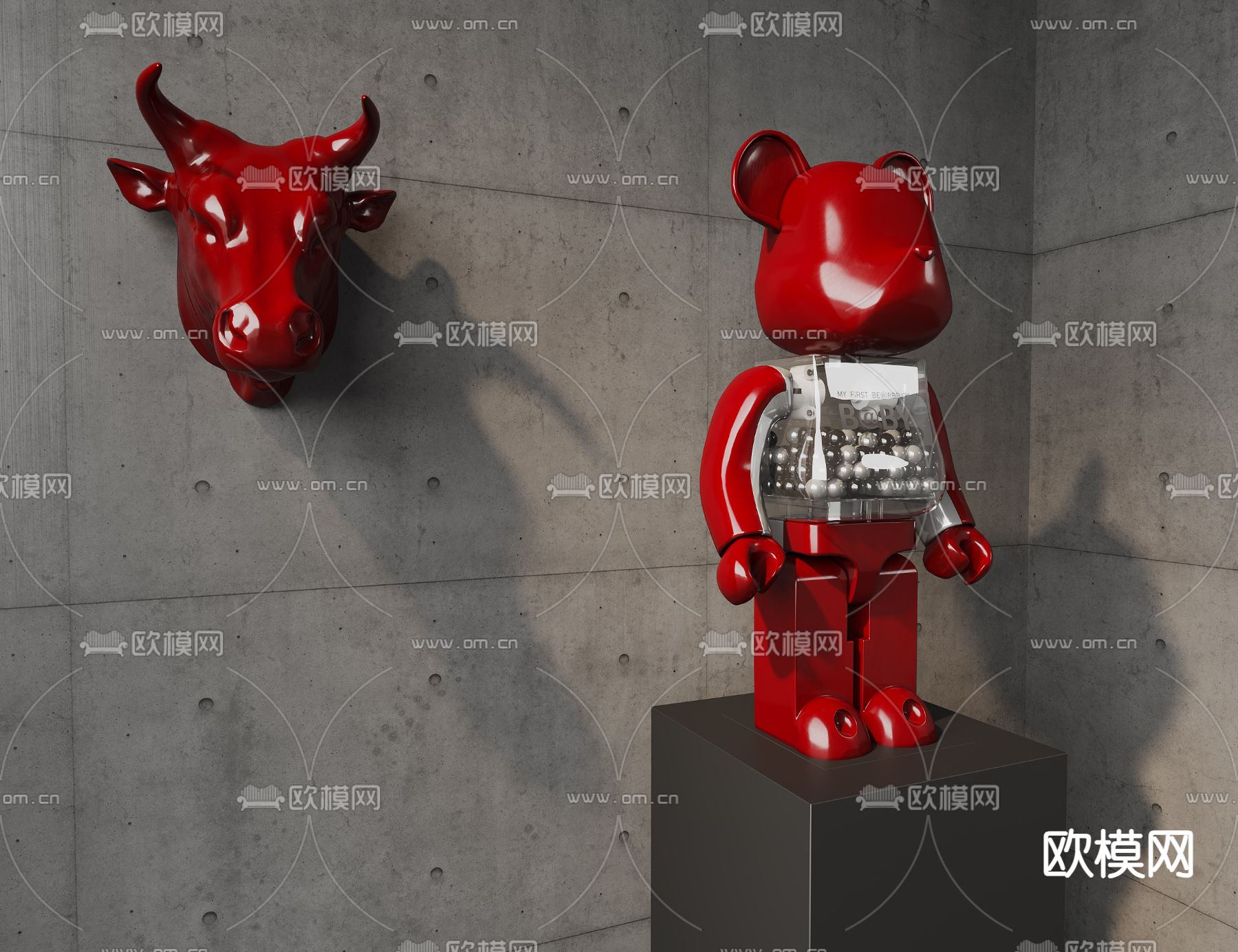 雕塑 暴力熊 牛头雕塑su模型下载（渲染图2）