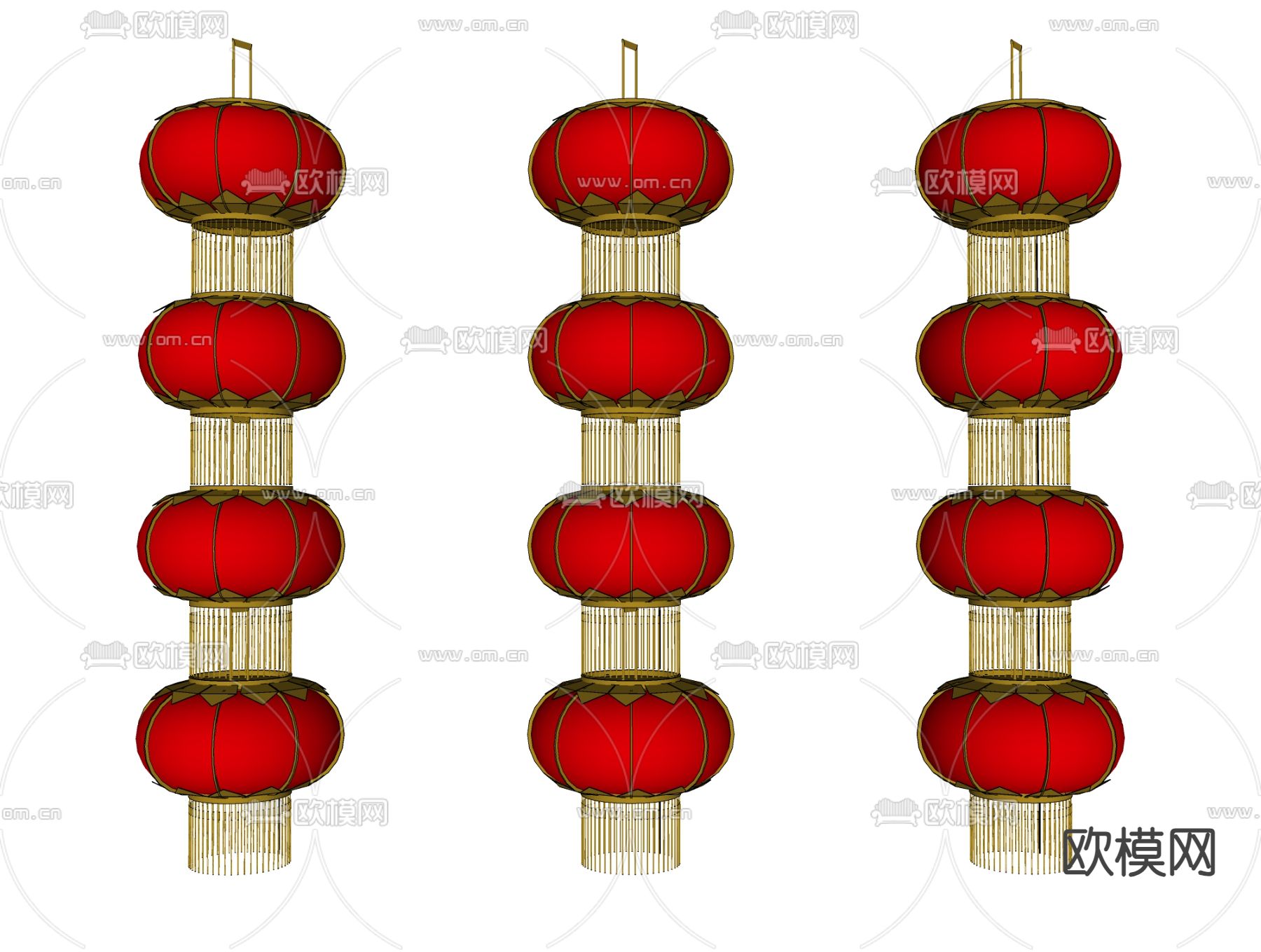 中式垂吊灯笼su模型下载（渲染图1）