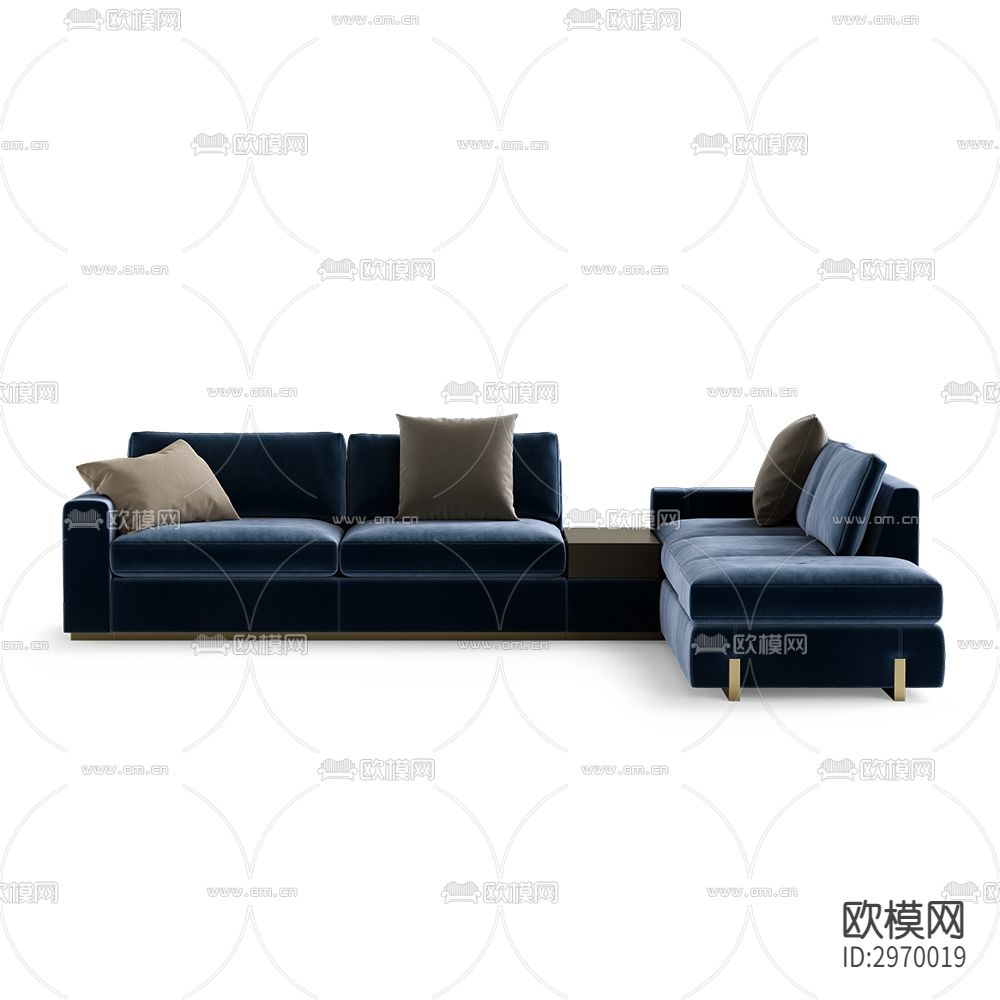 转角沙发 多人沙发 蓝色沙发下载（渲染图2）